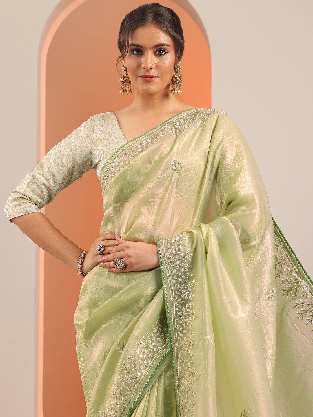  Green Embroidered Organza Saree With Unstitched Blouse Piece 