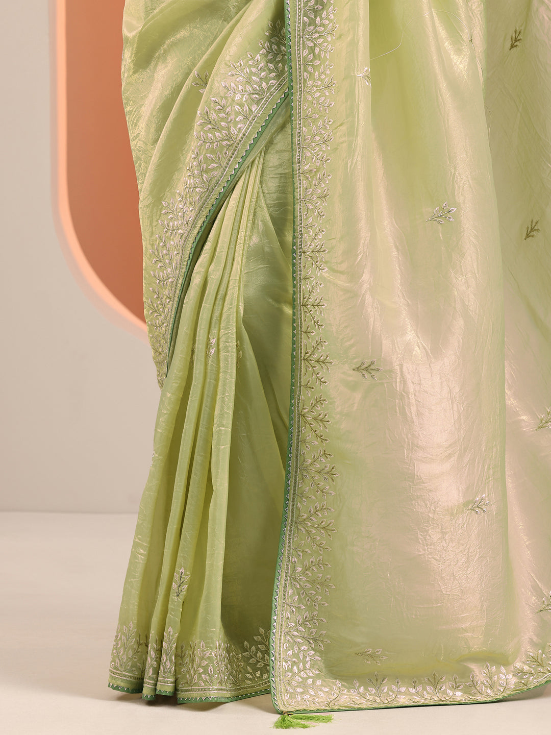  Green Embroidered Organza Saree With Unstitched Blouse Piece 