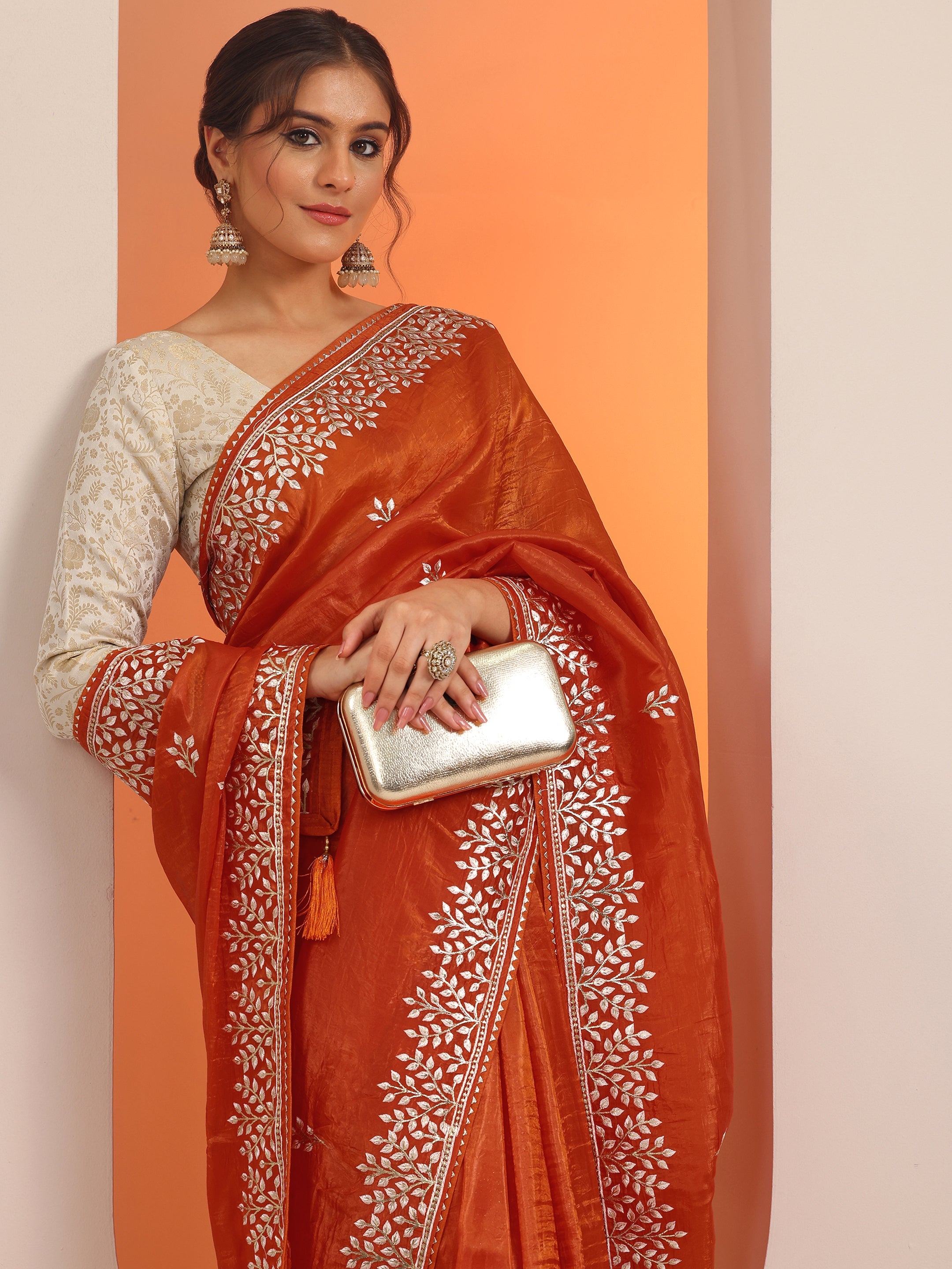 libas Orange Embroidered Organza Saree With Unstitched Blouse Piece-picture-31