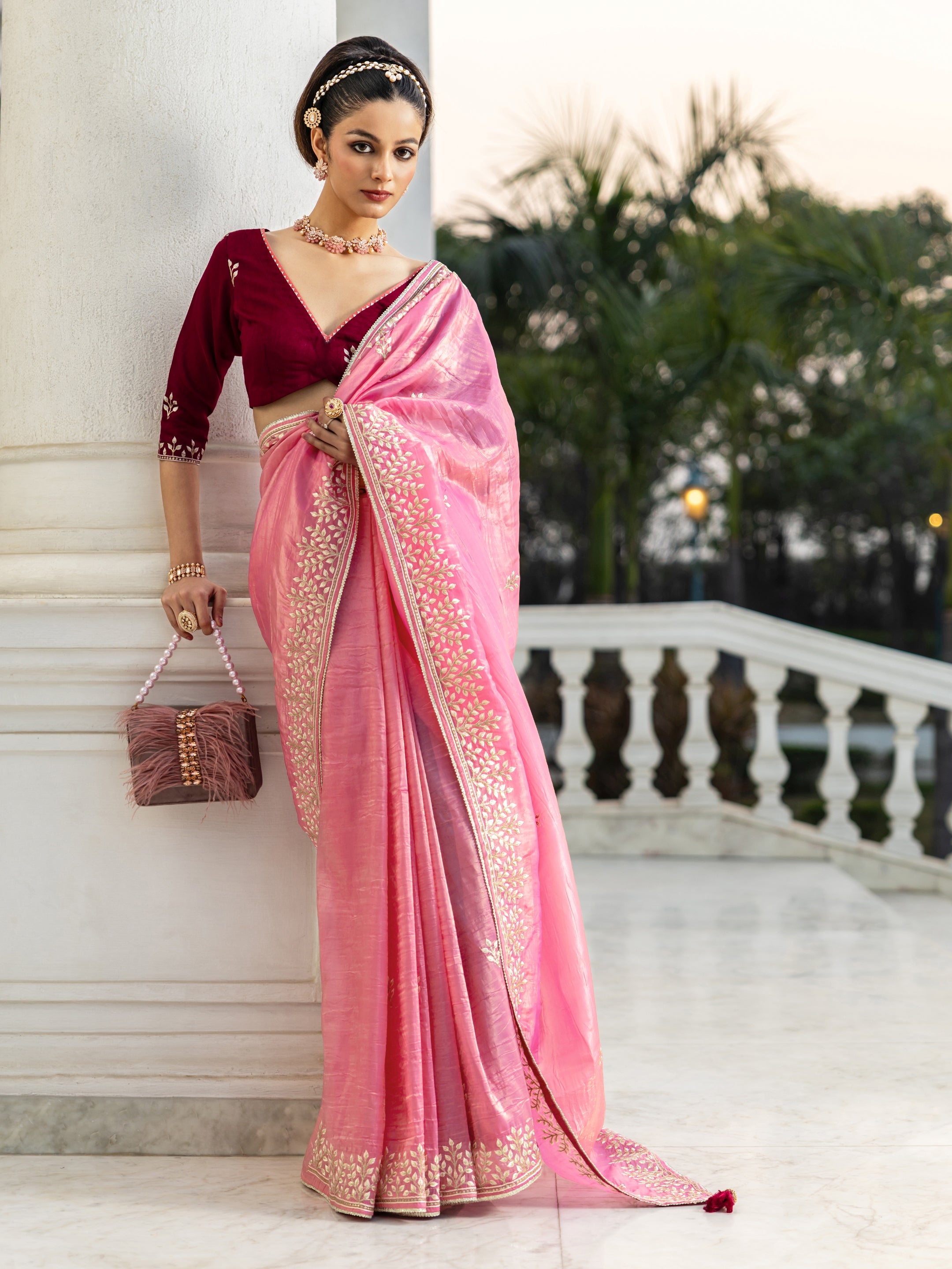 libas Pink Embroidered Organza Saree With Unstitched Blouse Piece-picture-26