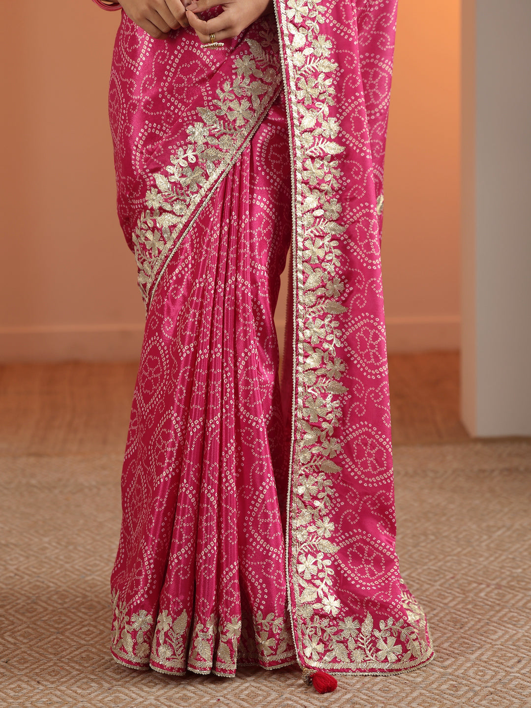  Pink Printed Chinon Saree With Unstitched Blouse Piece 