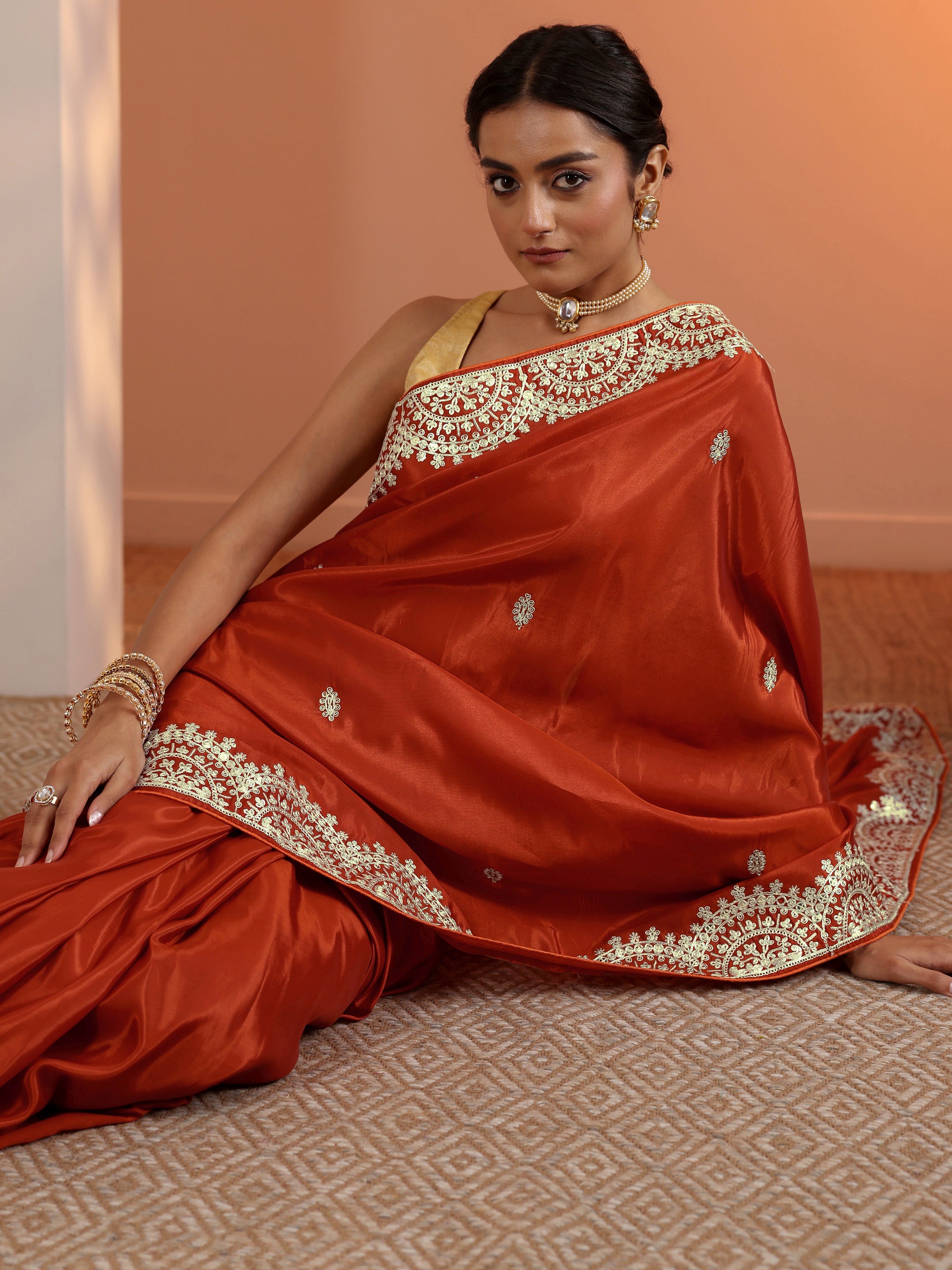 libas Rust Embellished Crepe Saree With Unstitched Blouse Piece-picture-18
