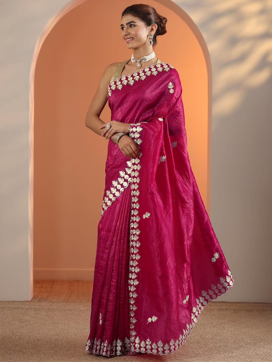  Pink Embroidered Organza Saree With Unstitched Blouse Piece 