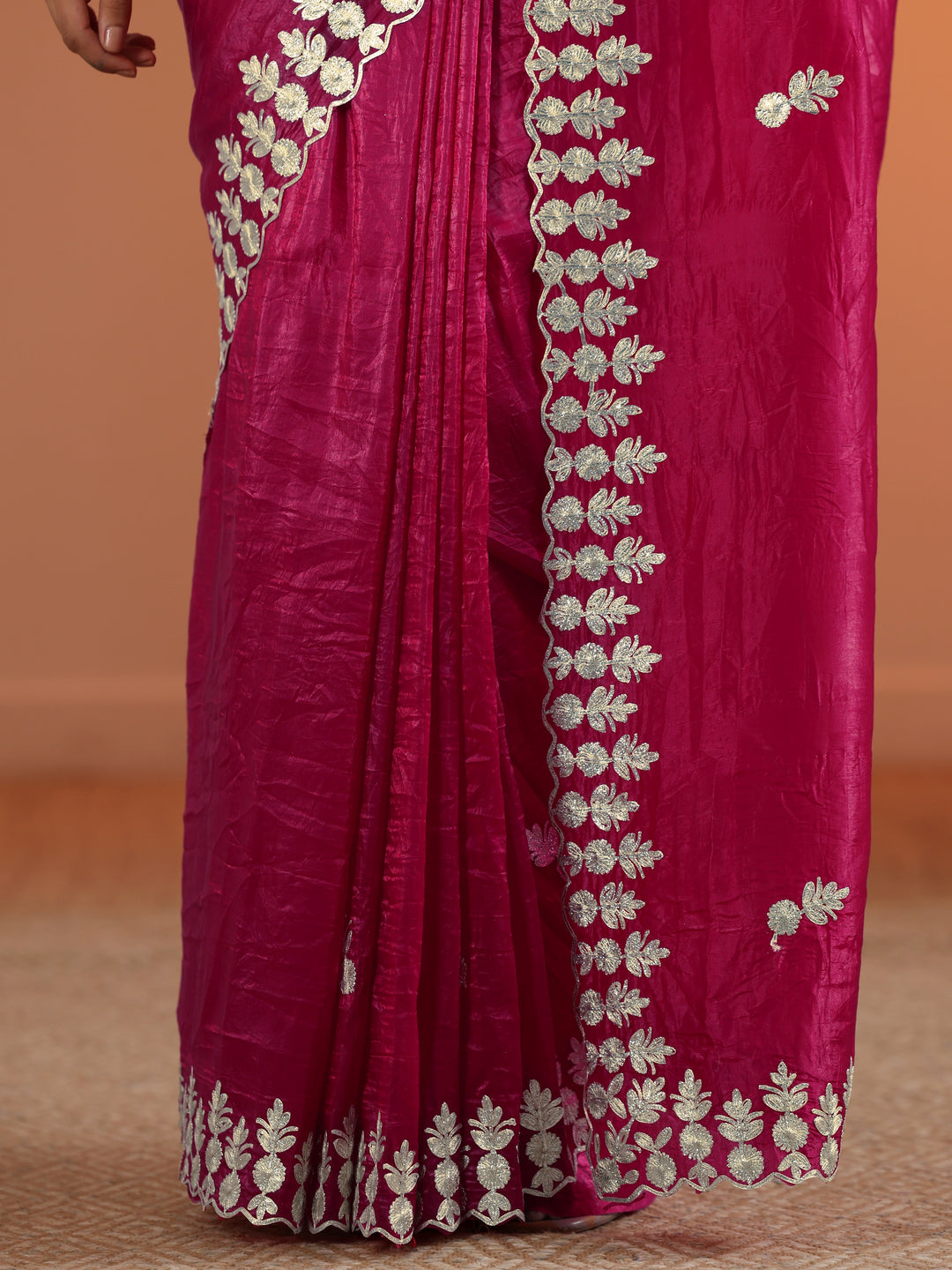  Pink Embroidered Organza Saree With Unstitched Blouse Piece 