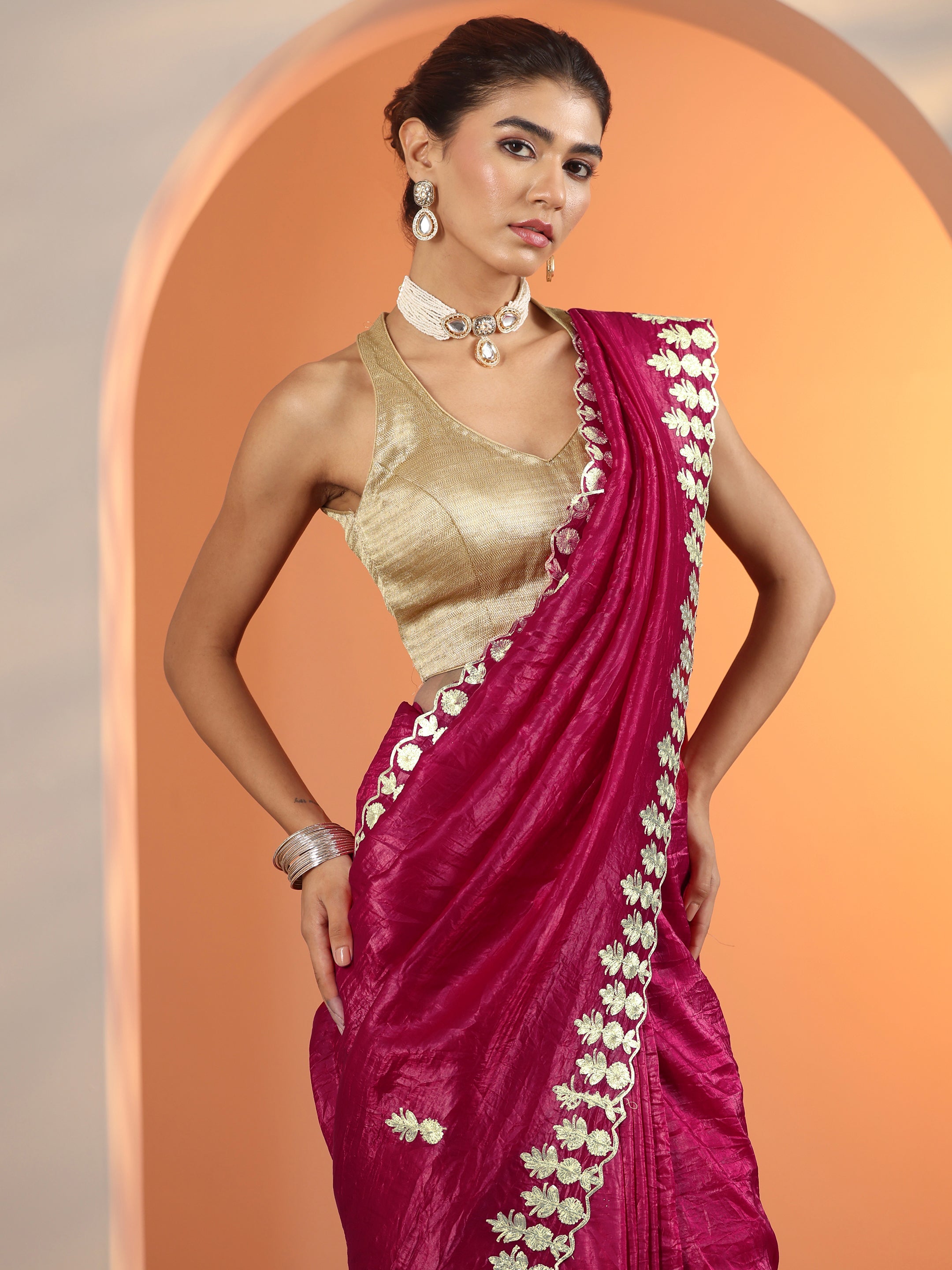 Pink Embroidered Jimmy Choo Organza Saree With Unstitched Blouse Piece-image-25