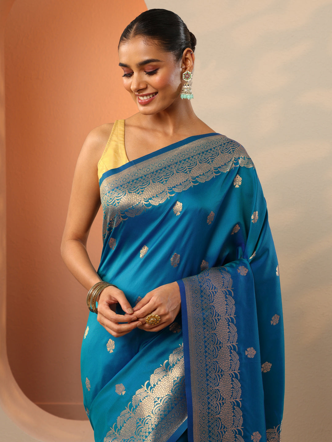  Blue Woven Design Banarasi Silk Blend Saree With Unstitched Blouse Piece 