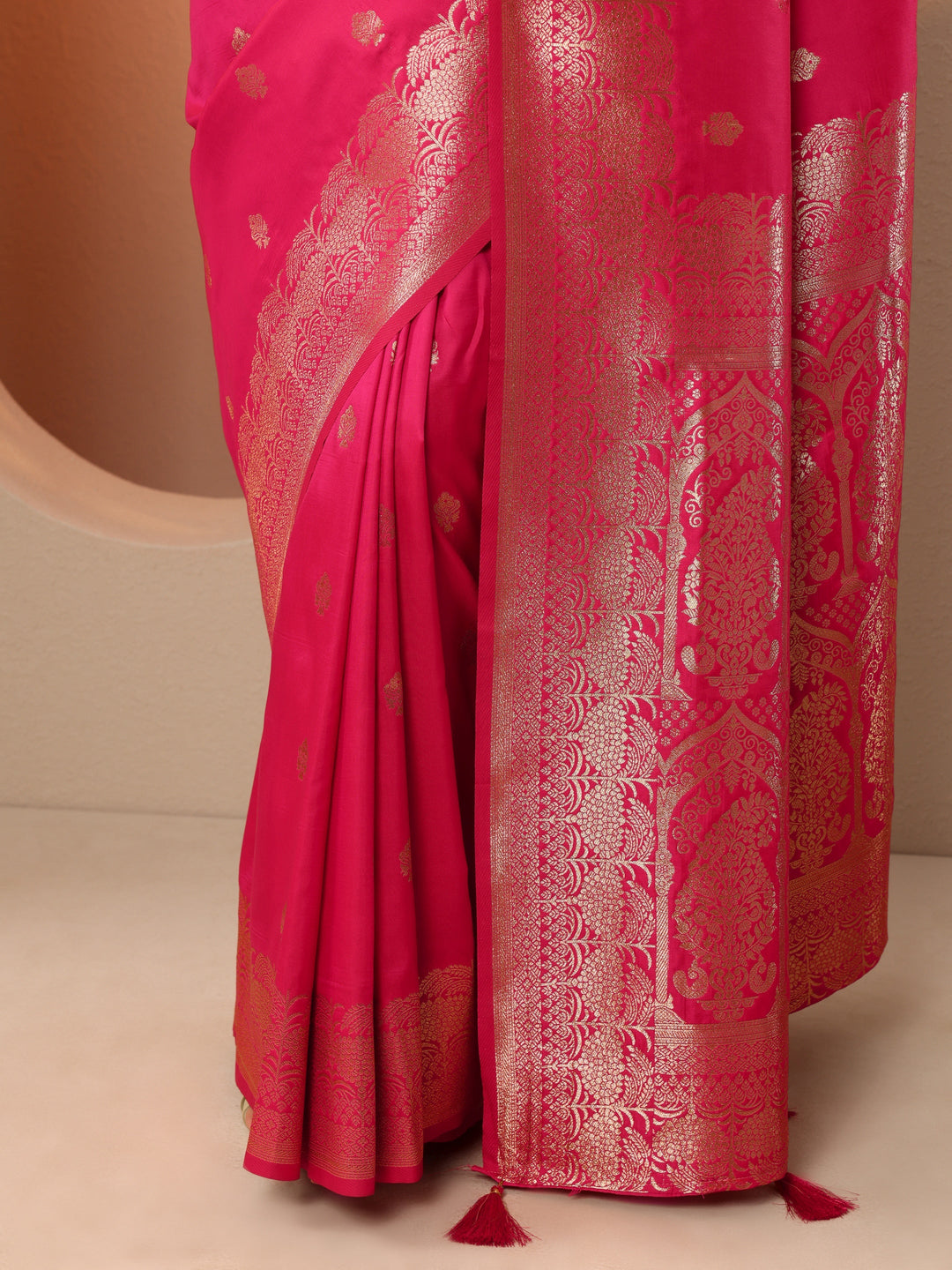  Pink Woven Design Banarasi Silk Blend Saree With Unstitched Blouse Piece 