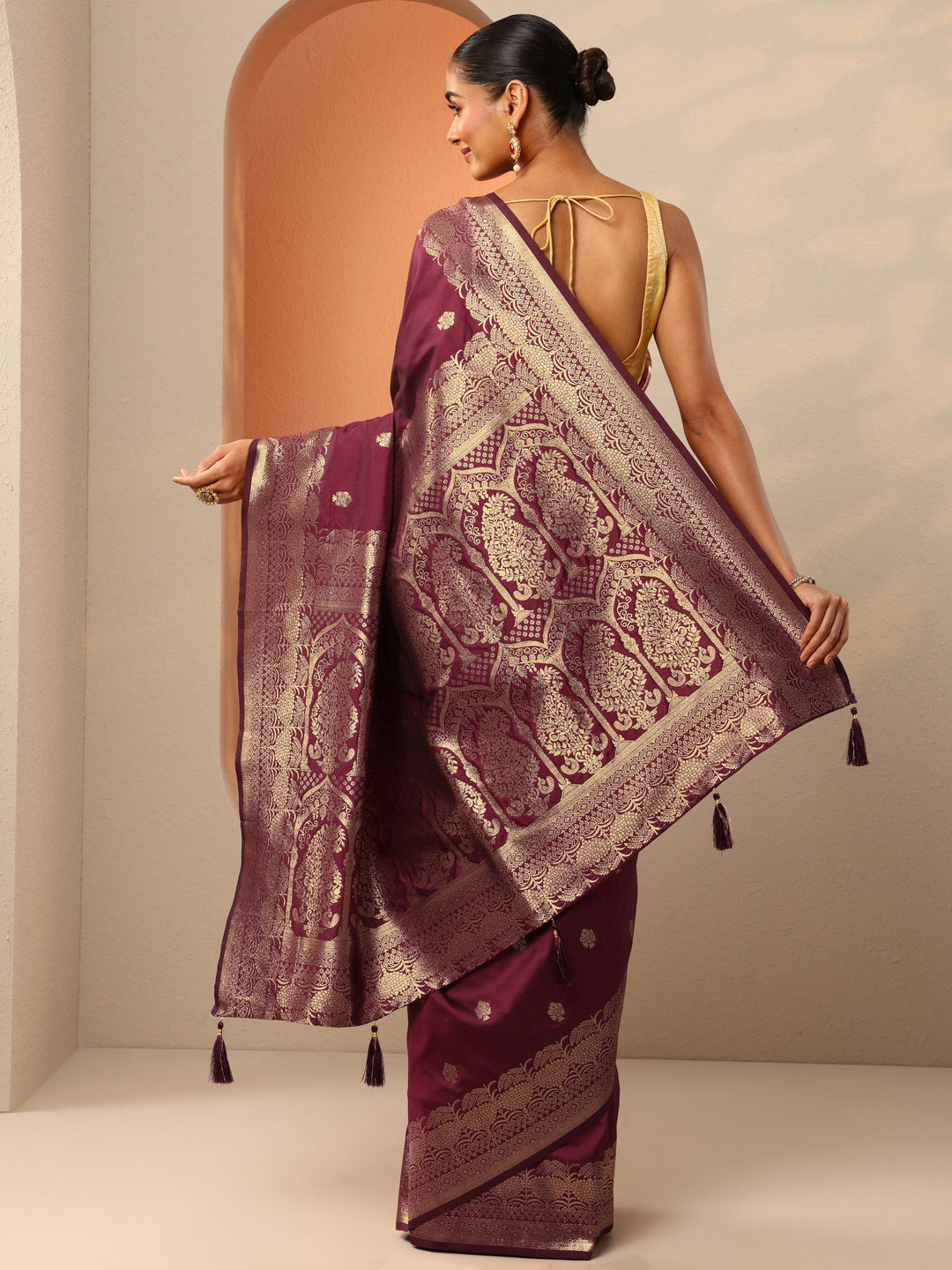  Maroon Woven Design Banarasi Silk Blend Saree With Unstitched Blouse Piece 