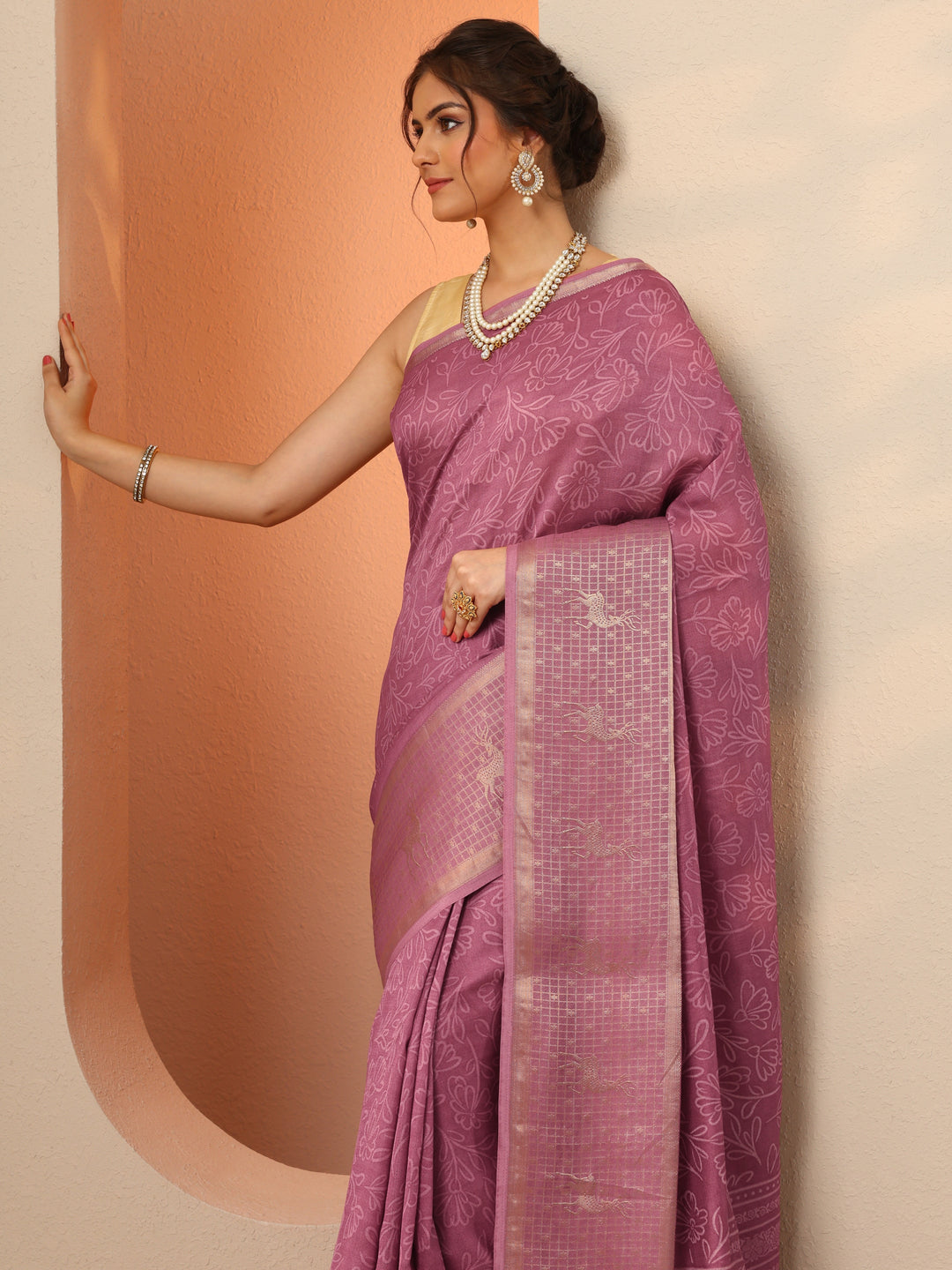  Mauve Printed Georgette Saree With Unstitched Blouse Piece 