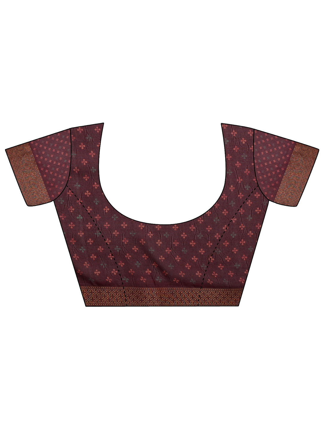  Burgundy Printed Georgette Saree With Unstitched Blouse Piece 