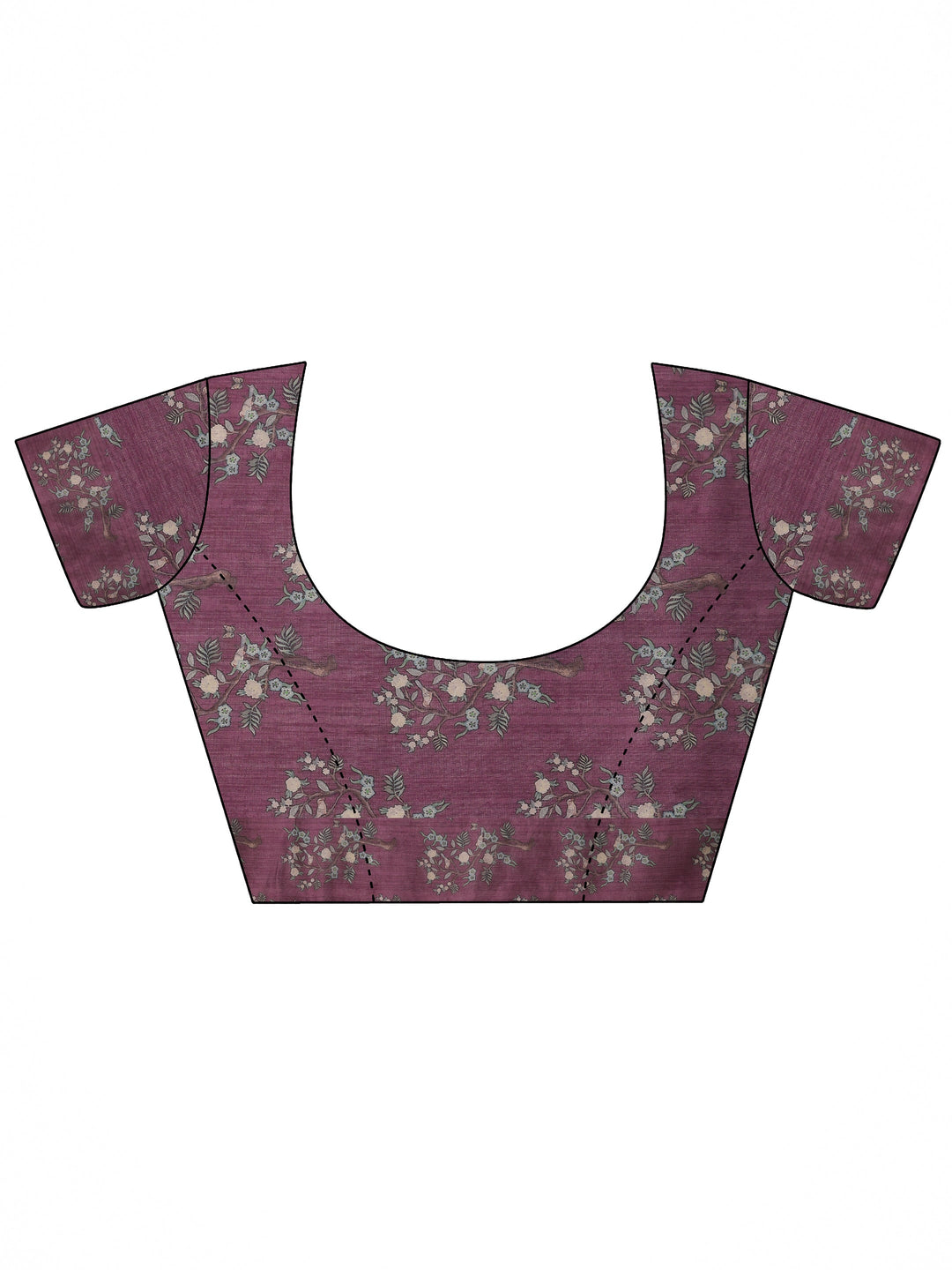  Mauve Printed Silk Blend Saree With Unstitched Blouse Piece 