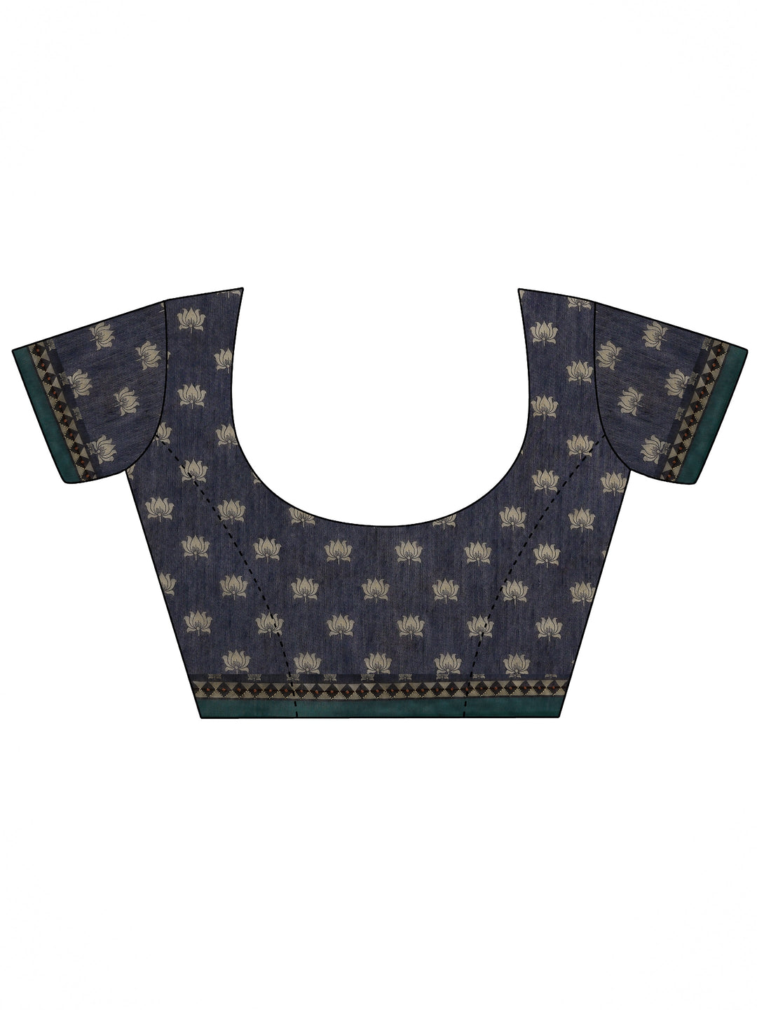  Navy Blue Pochampally Printed Silk Blend Saree With Unstitched Blouse Piece 