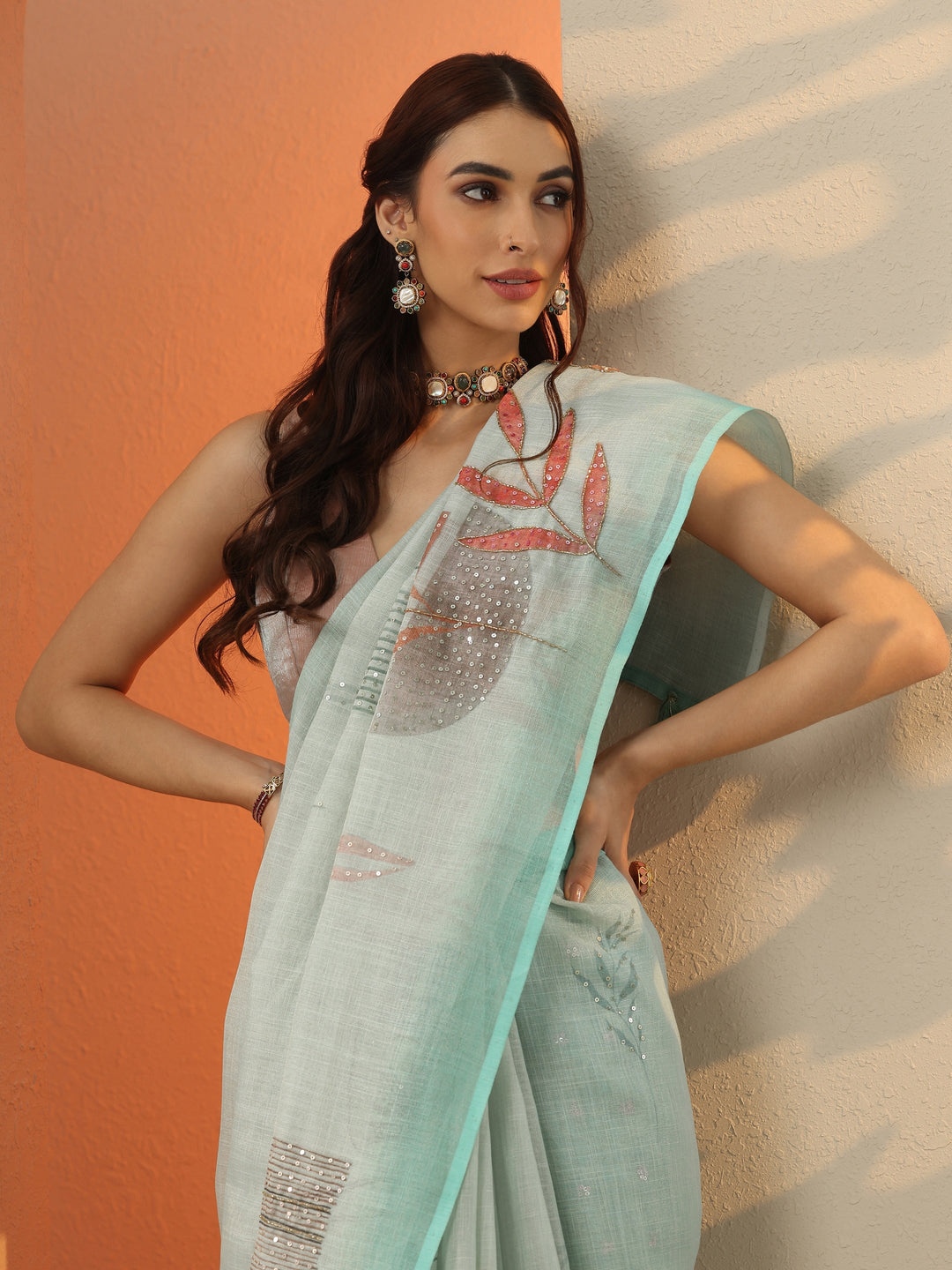 Blue Printed Silk Blend Saree With Unstitched Blouse Piece