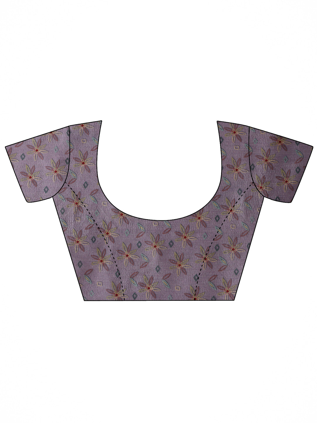  Lavender Printed Silk Blend Saree With Unstitched Blouse Piece 