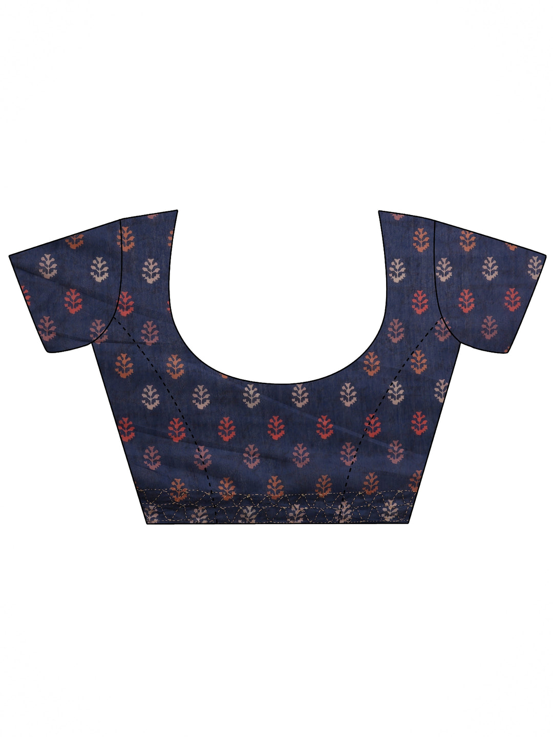 Navy Blue Printed Silk Blend Saree With Unstitched Blouse Piece 