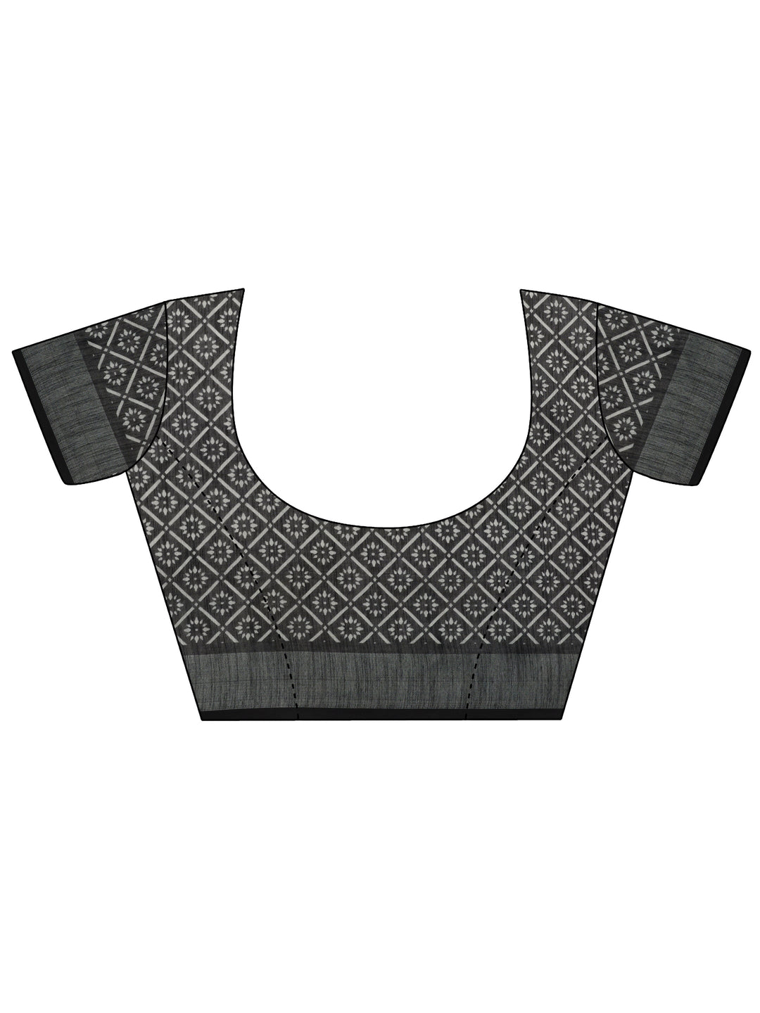  Black Printed Cotton Blend Saree With Unstitched Blouse Piece 