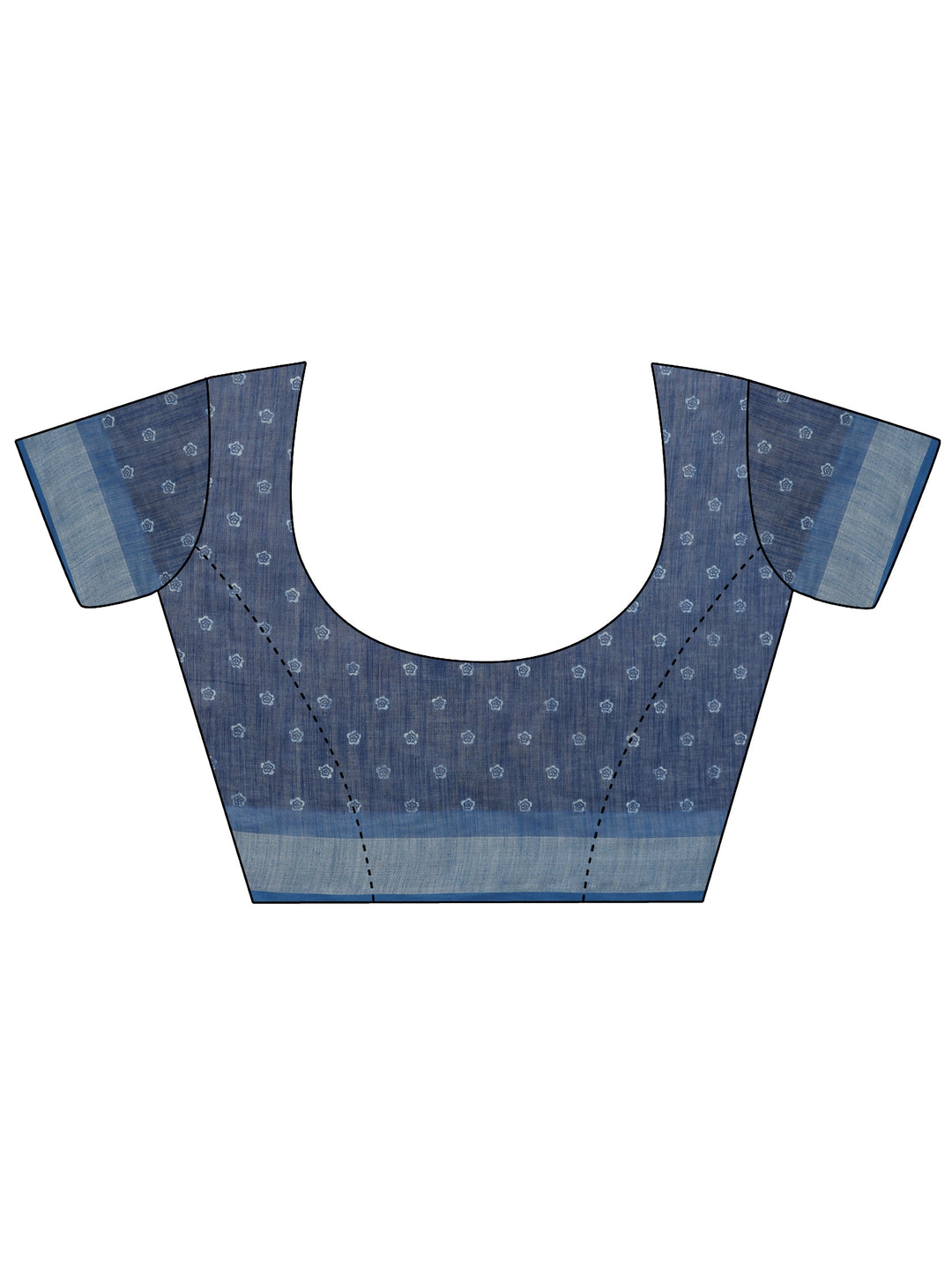  Blue Printed Cotton Blend Saree With Unstitched Blouse Piece 