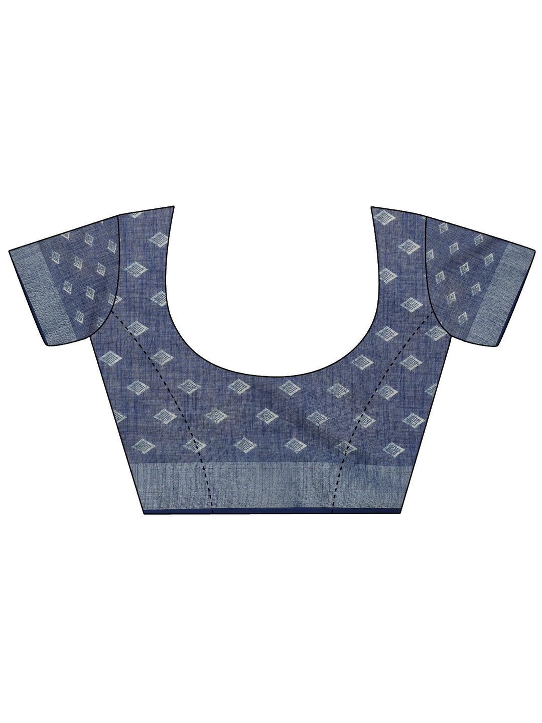  Blue Jamdani Printed Cotton Blend Saree With Unstitched Blouse Piece 