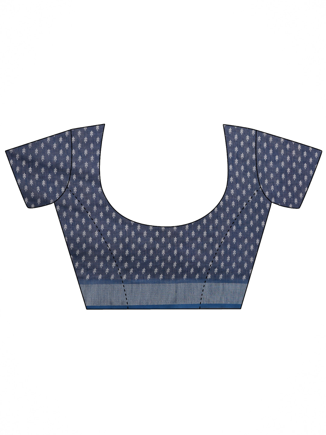  Blue Printed Cotton Blend Saree With Unstitched Blouse Piece 