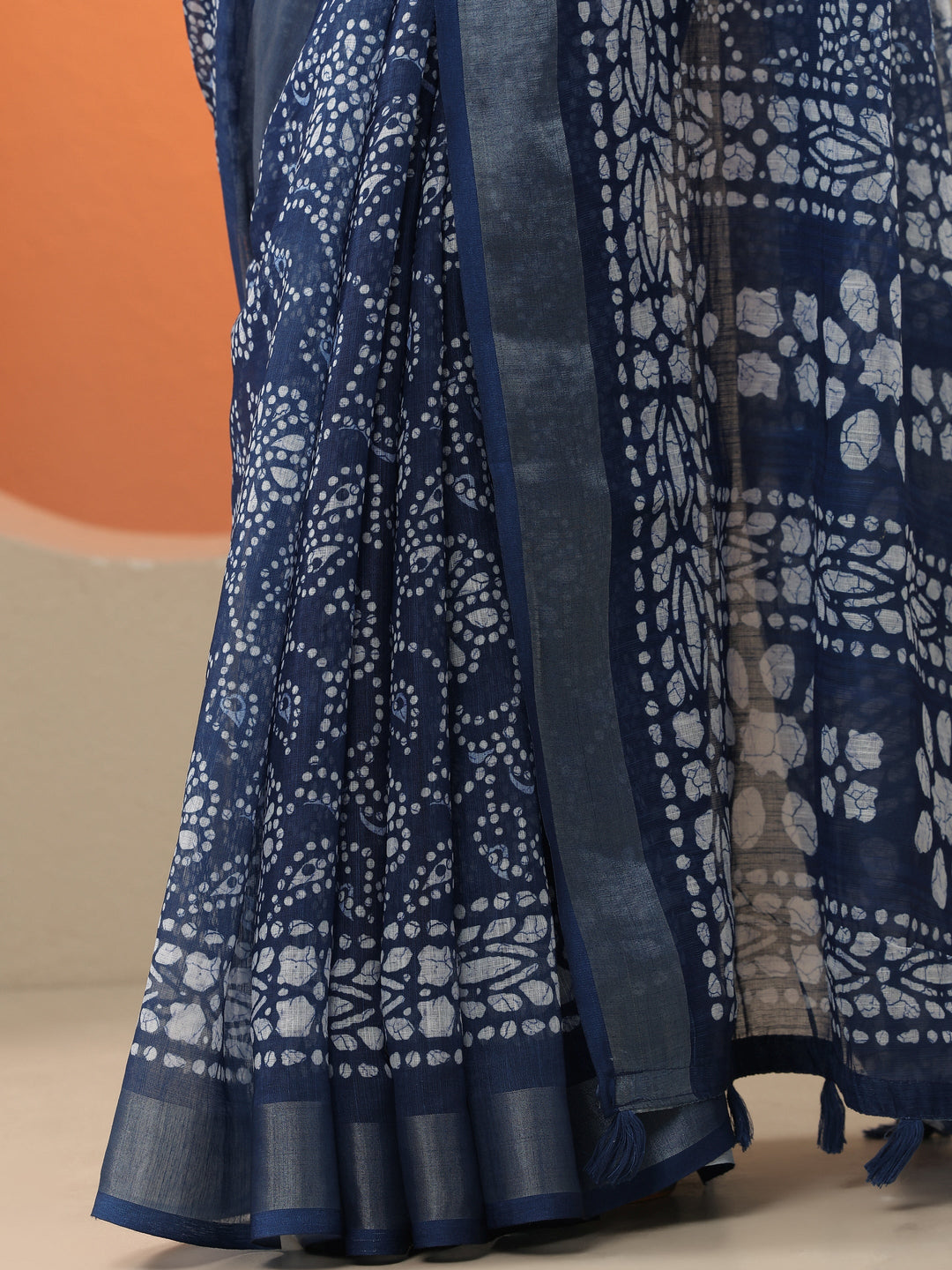  Blue Bandhani Printed Cotton Blend Saree With Unstitched Blouse Piece 