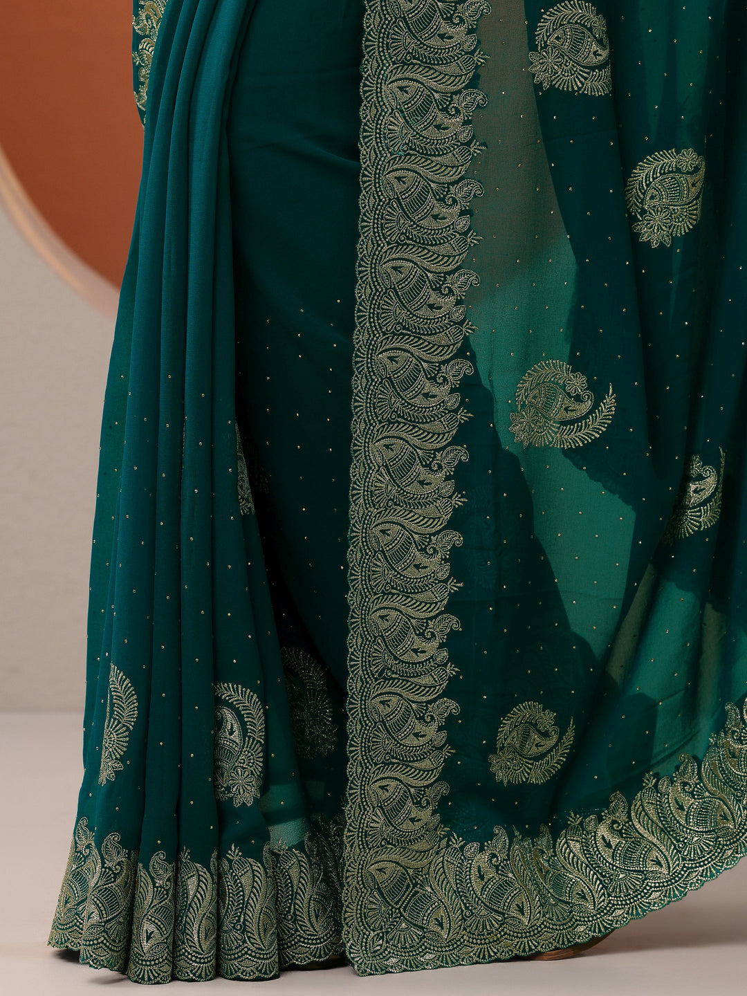  Blue Embroidered Georgette Saree With Unstitched Blouse Piece 