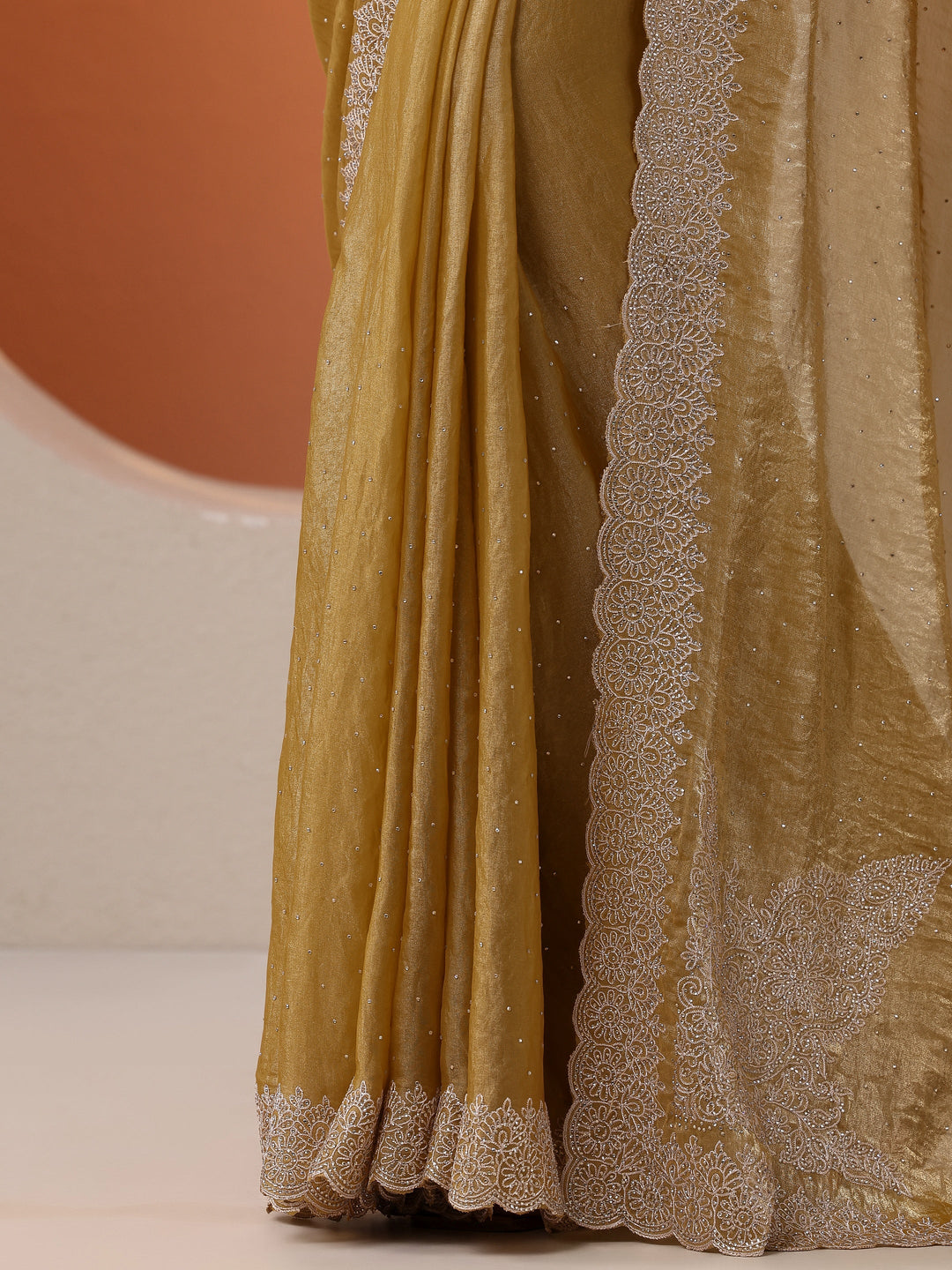  Mustard Embroidered Organza Saree With Unstitched Blouse Piece 