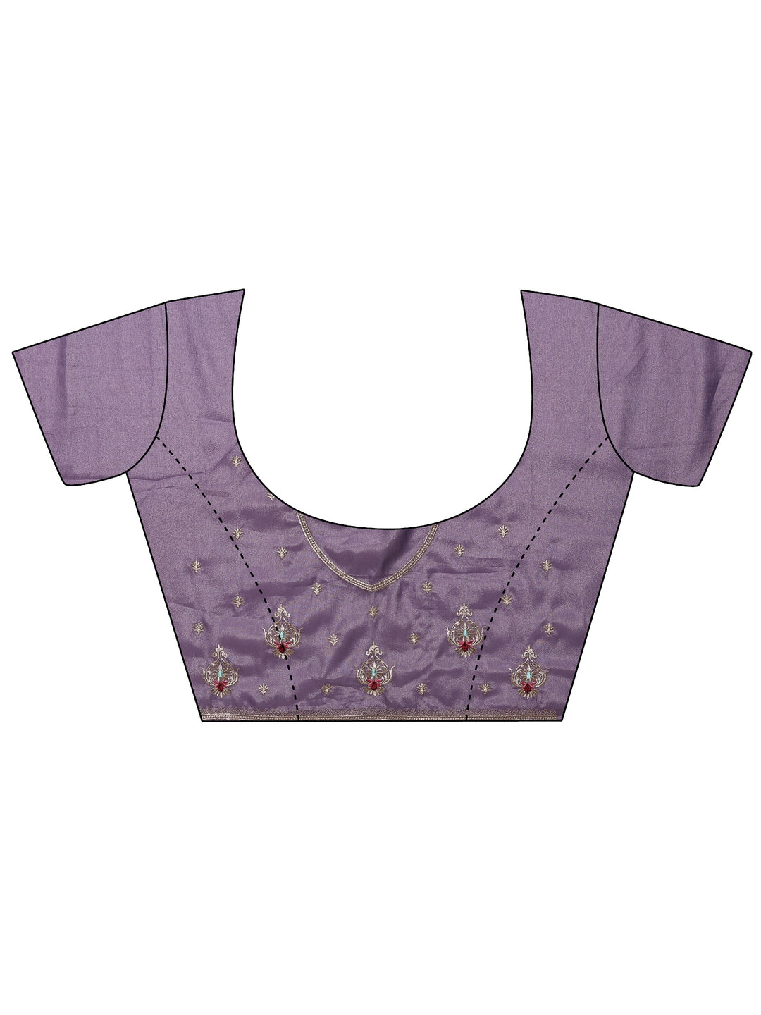  Lavender Embroidered Chinon Saree With Unstitched Blouse Piece 