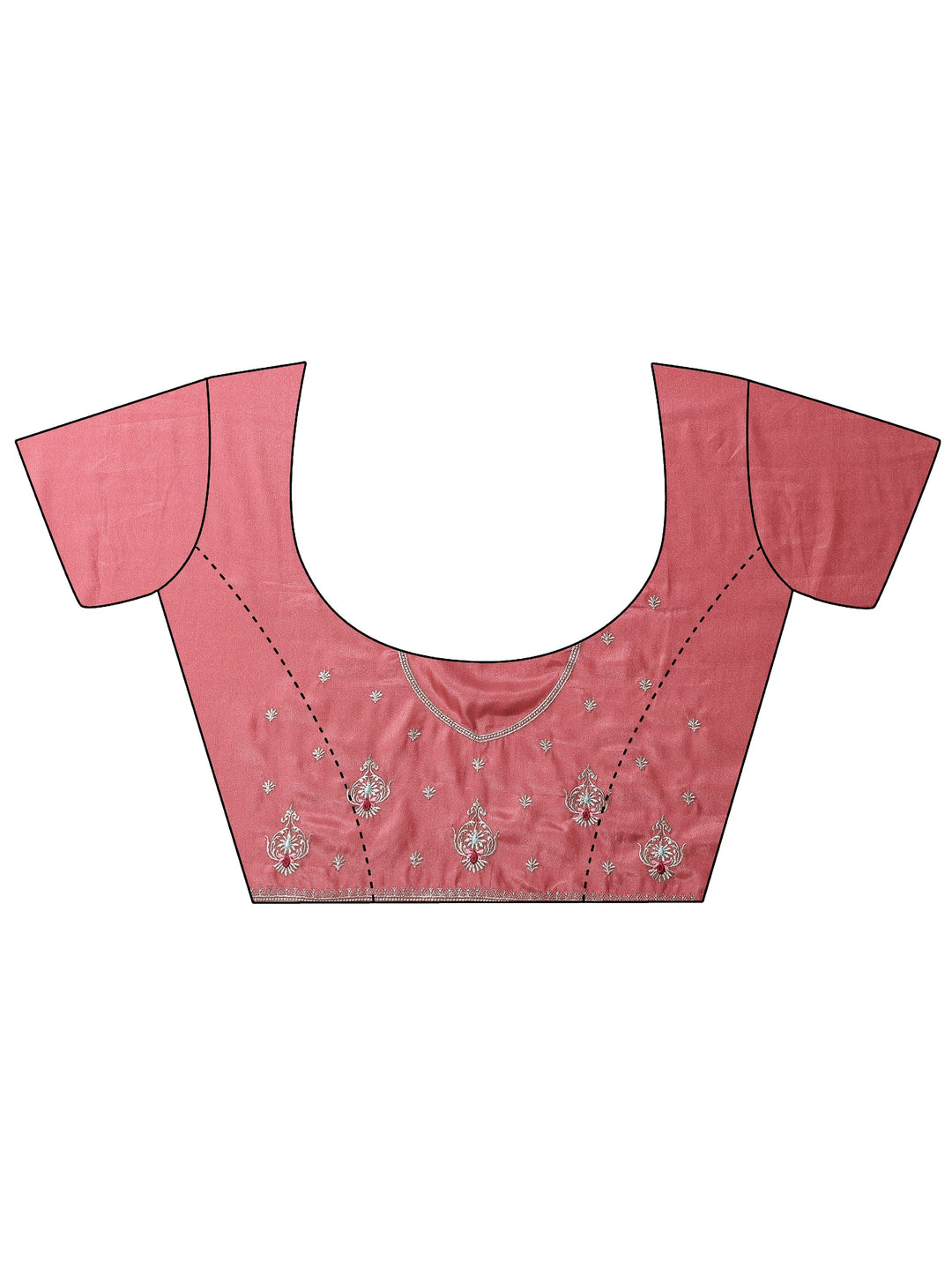  Pink Embroidered Chinon Saree With Unstitched Blouse Piece 