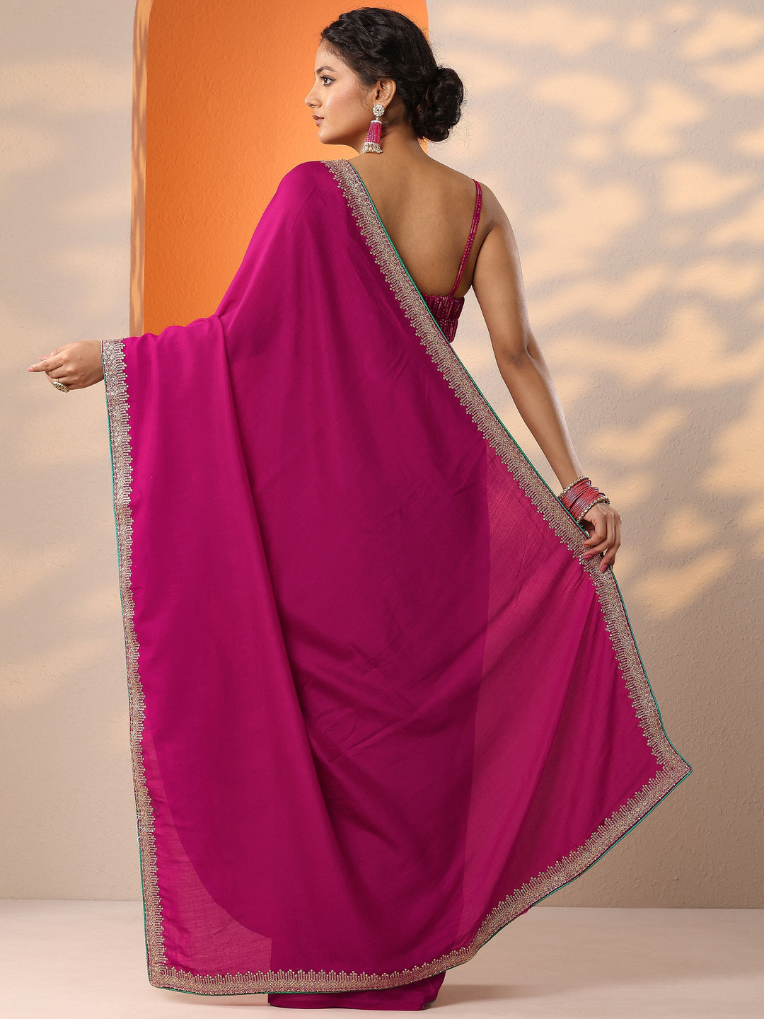  Pink Solid Silk Blend Saree With Unstitched Blouse Piece 
