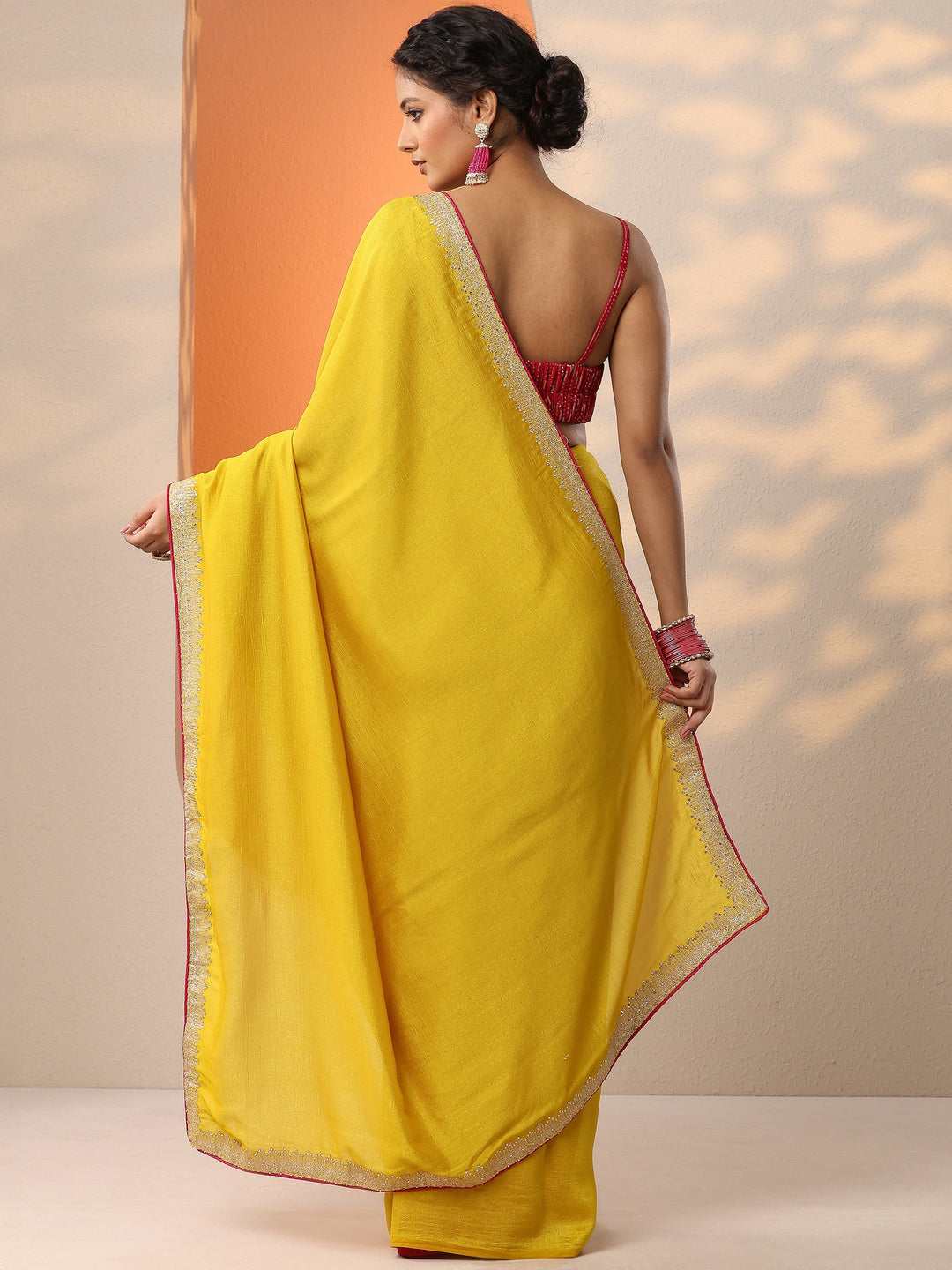  Mustard Solid Silk Blend Saree With Unstitched Blouse Piece 