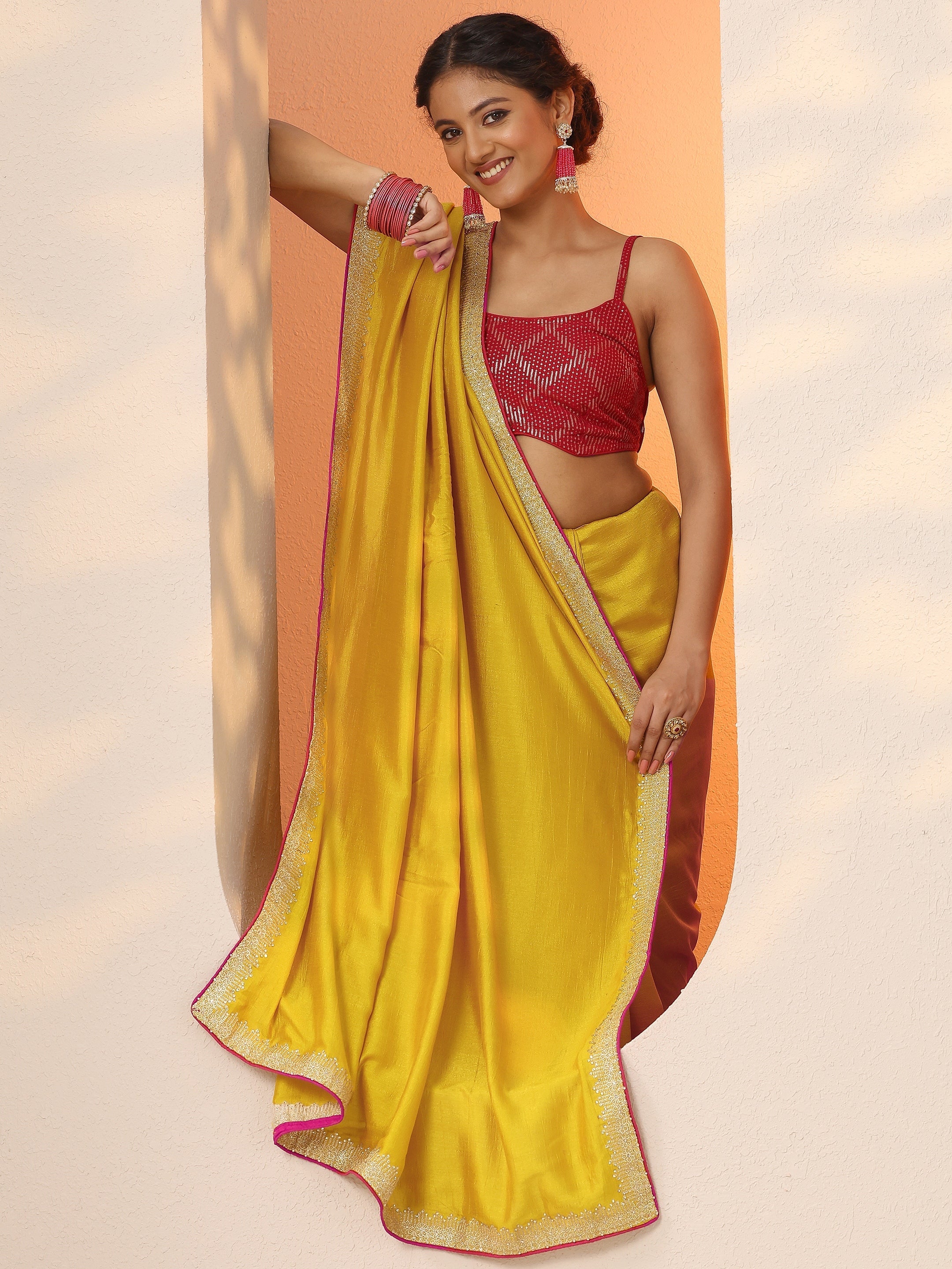 libas Mustard Solid Silk Blend Saree With Unstitched Blouse Piece-picture-33