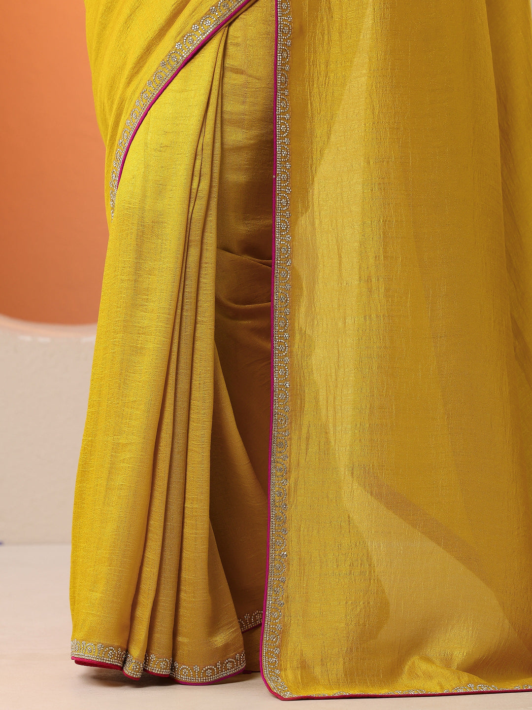  Mustard Solid Silk Blend Saree With Unstitched Blouse Piece 