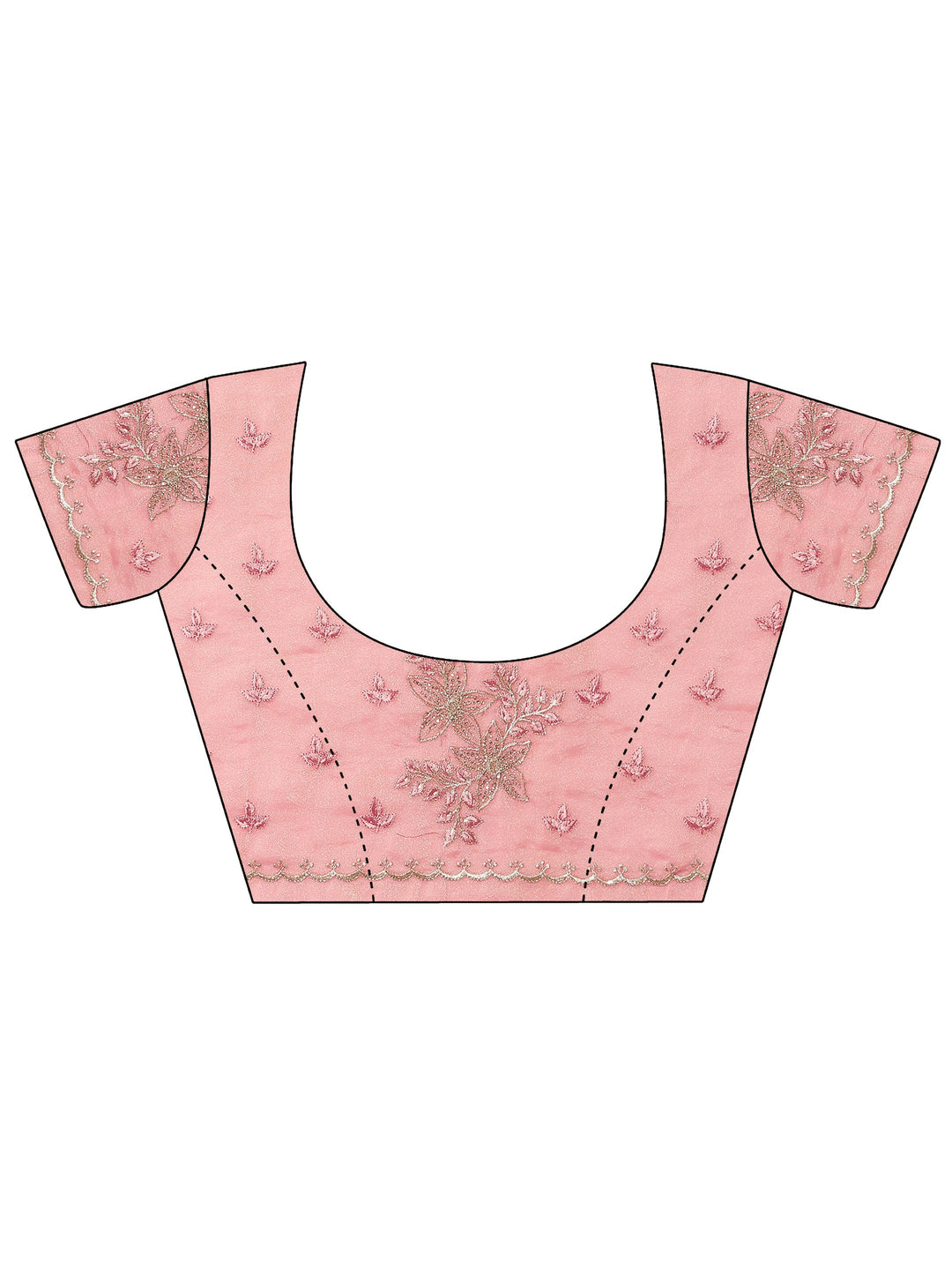  Pink Embroidered Organza Saree With Unstitched Blouse Piece 