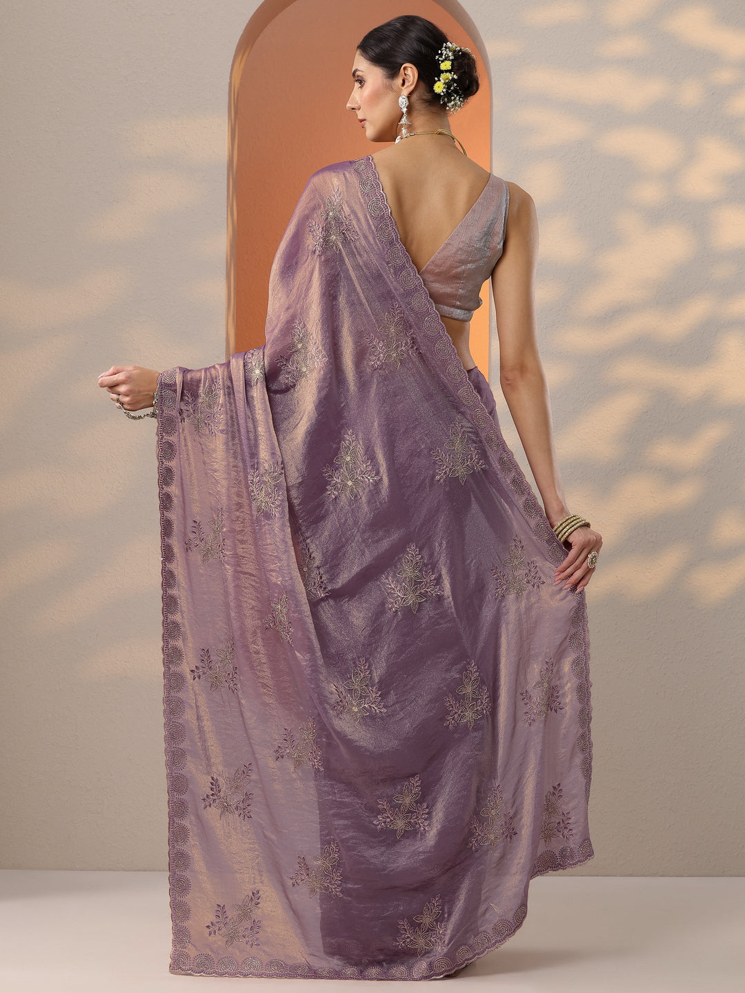  Purple Embroidered Organza Saree With Unstitched Blouse Piece 