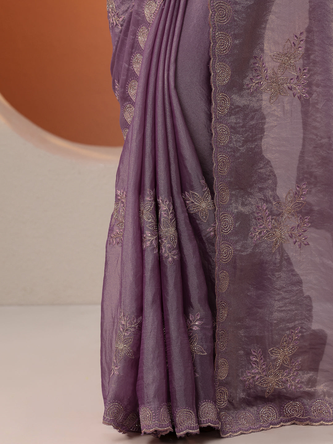 Purple Embroidered Organza Saree With Unstitched Blouse Piece 