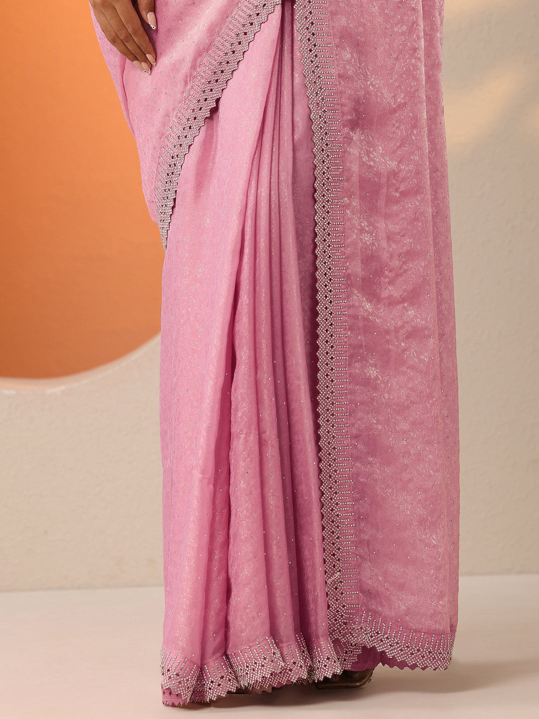  Pink Embroidered Organza Saree With Unstitched Blouse Piece 