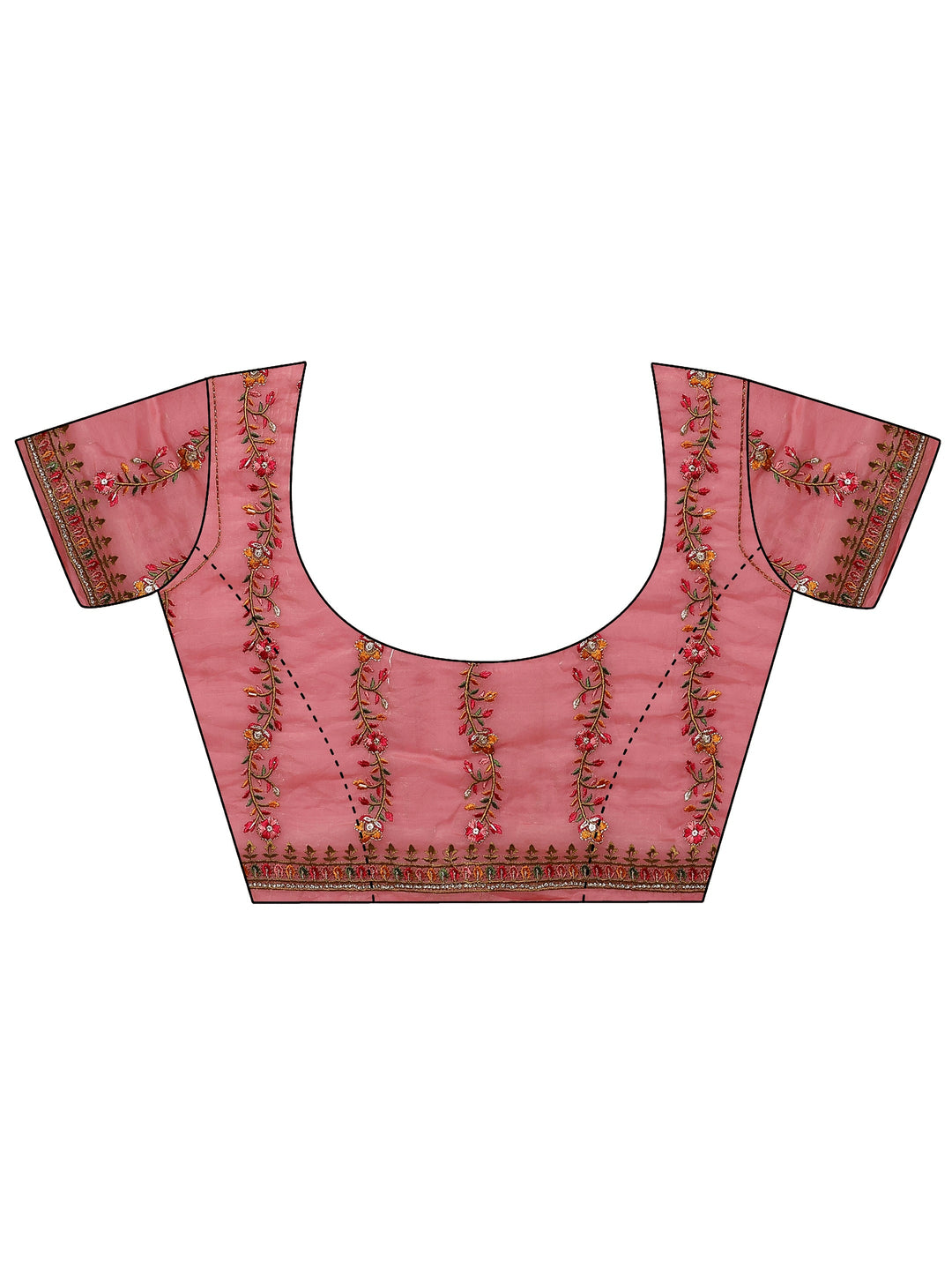 Pink Embroidered Organza Saree With Unstitched Blouse Piece 