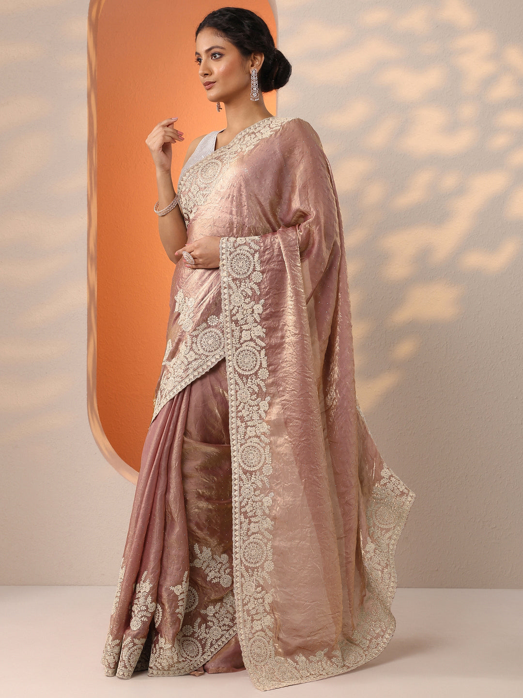  Pink Embellished Organza Saree With Unstitched Blouse Piece 