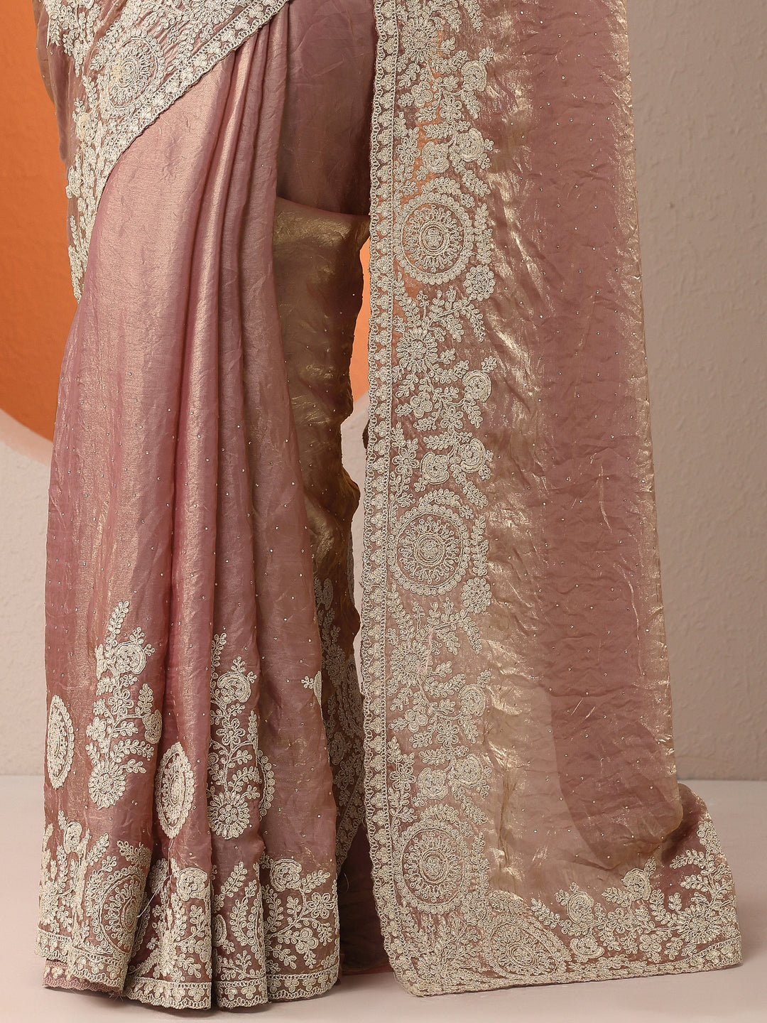  Pink Embellished Organza Saree With Unstitched Blouse Piece 