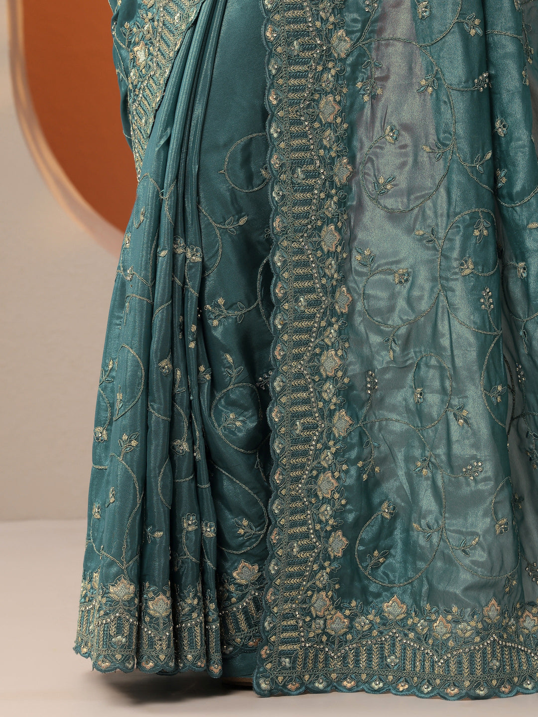  Blue Embroidered Organza Saree With Unstitched Blouse Piece 