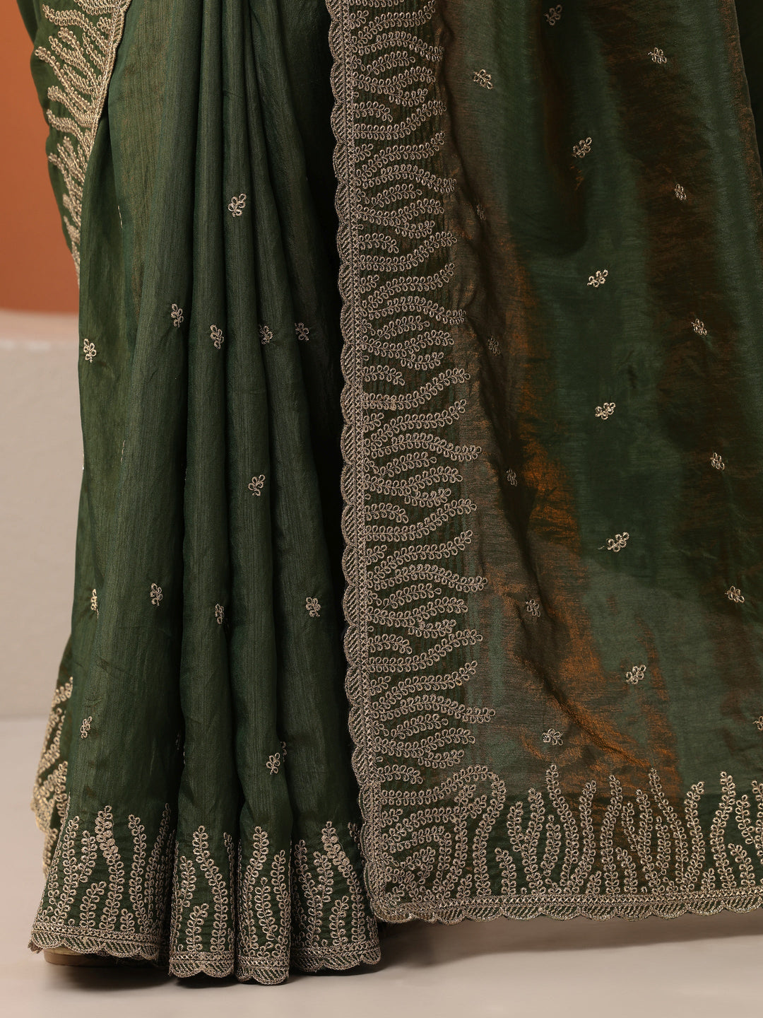  Green Embellished Organza Saree With Unstitched Blouse Piece 