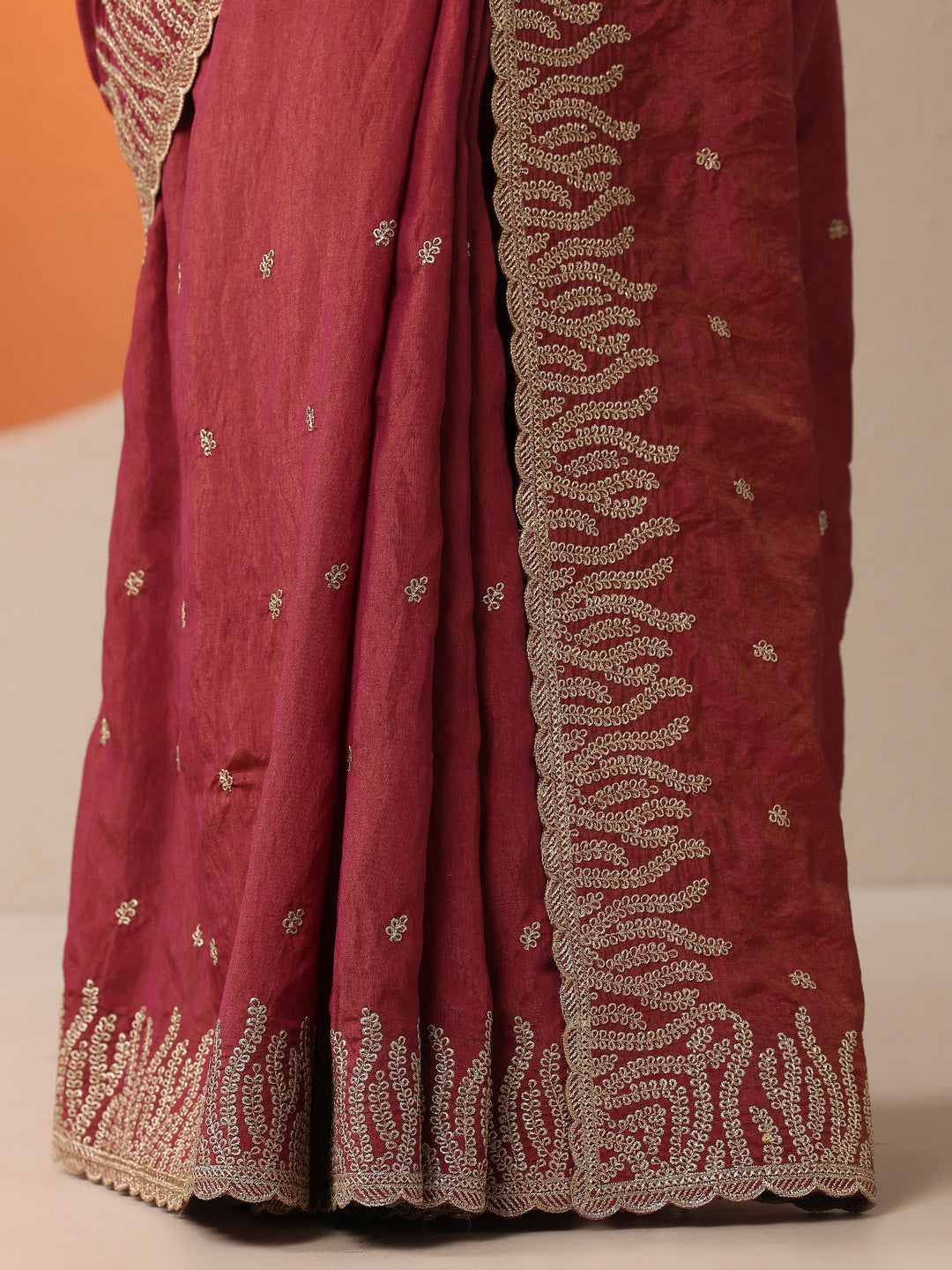  Pink Embellished Organza Saree With Unstitched Blouse Piece 