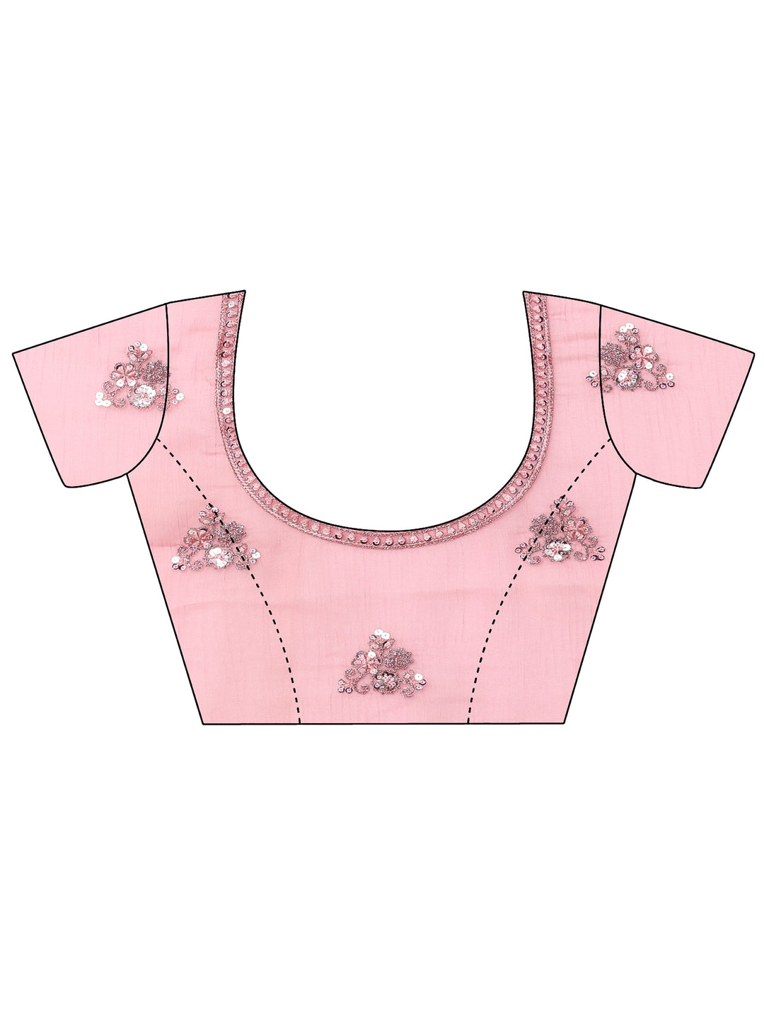  Pink Embroidered Chinon Saree With Unstitched Blouse Piece 