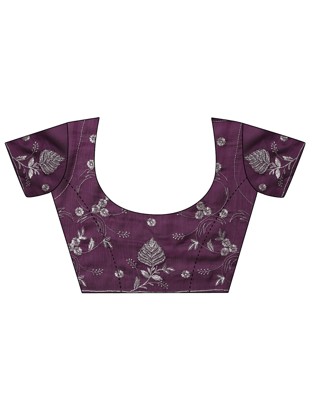  Burgundy Embroidered Chinon Saree With Unstitched Blouse Piece 