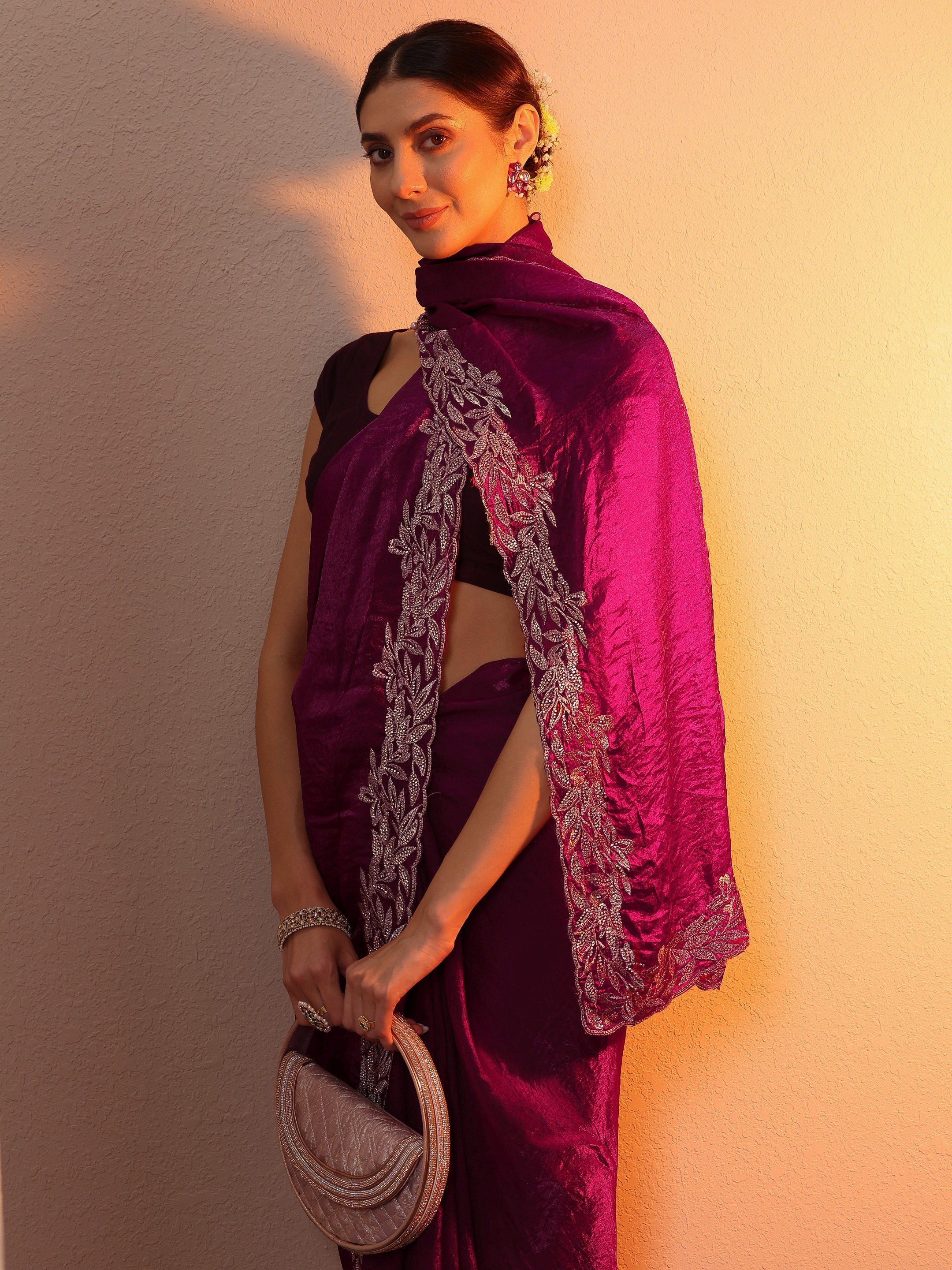 libas Maroon Embroidered Organza Saree With Unstitched Blouse Piece-picture-27