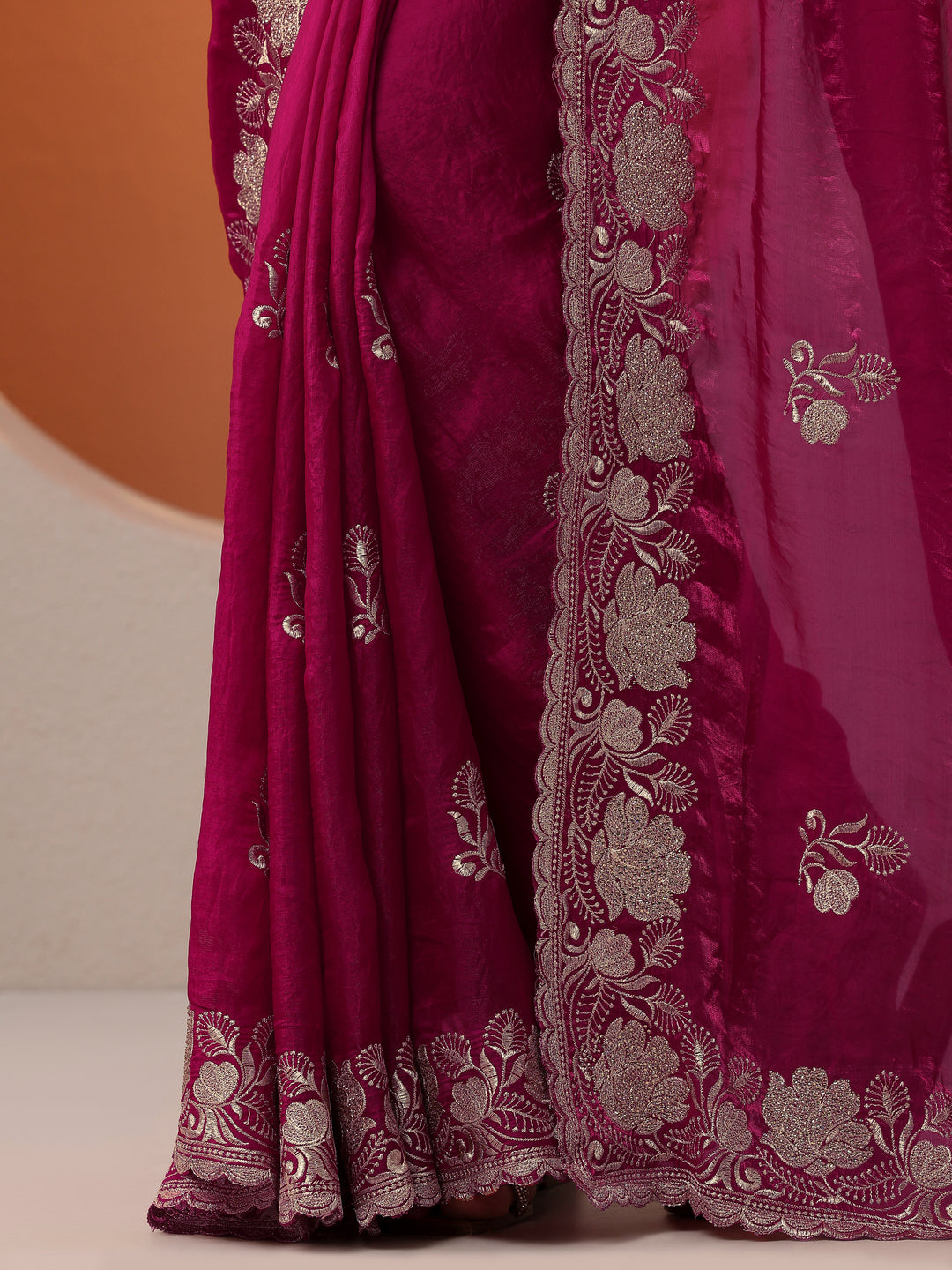  Pink Embroidered Organza Saree With Unstitched Blouse Piece 