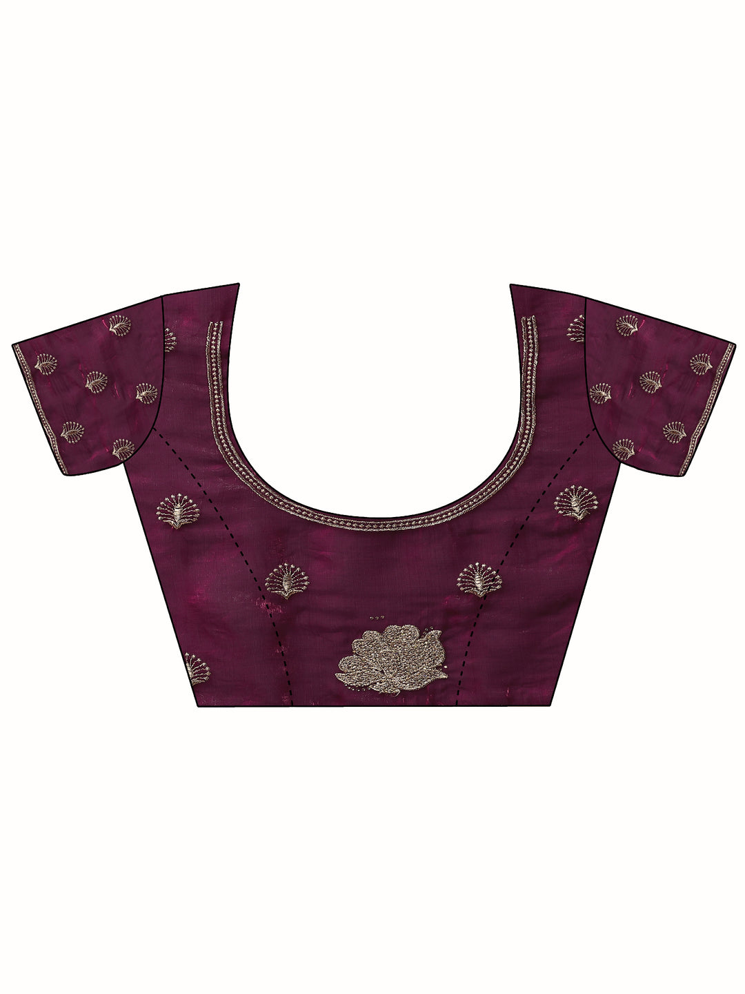  Burgundy Embroidered Organza Saree With Unstitched Blouse Piece 