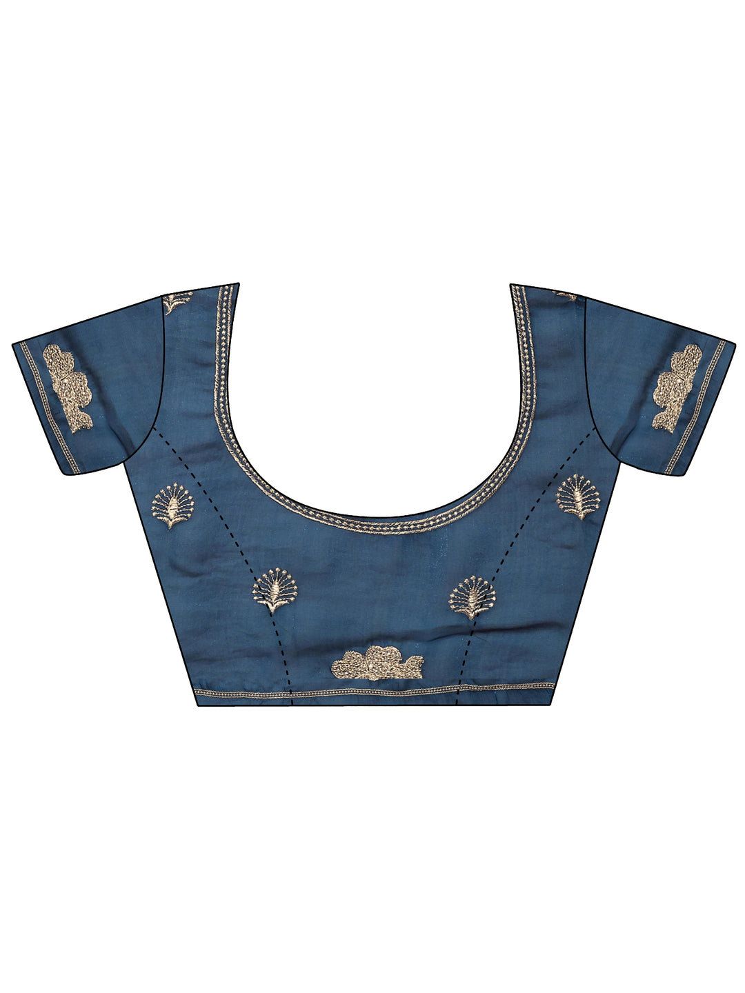  Navy Blue Embroidered Organza Saree With Unstitched Blouse Piece 