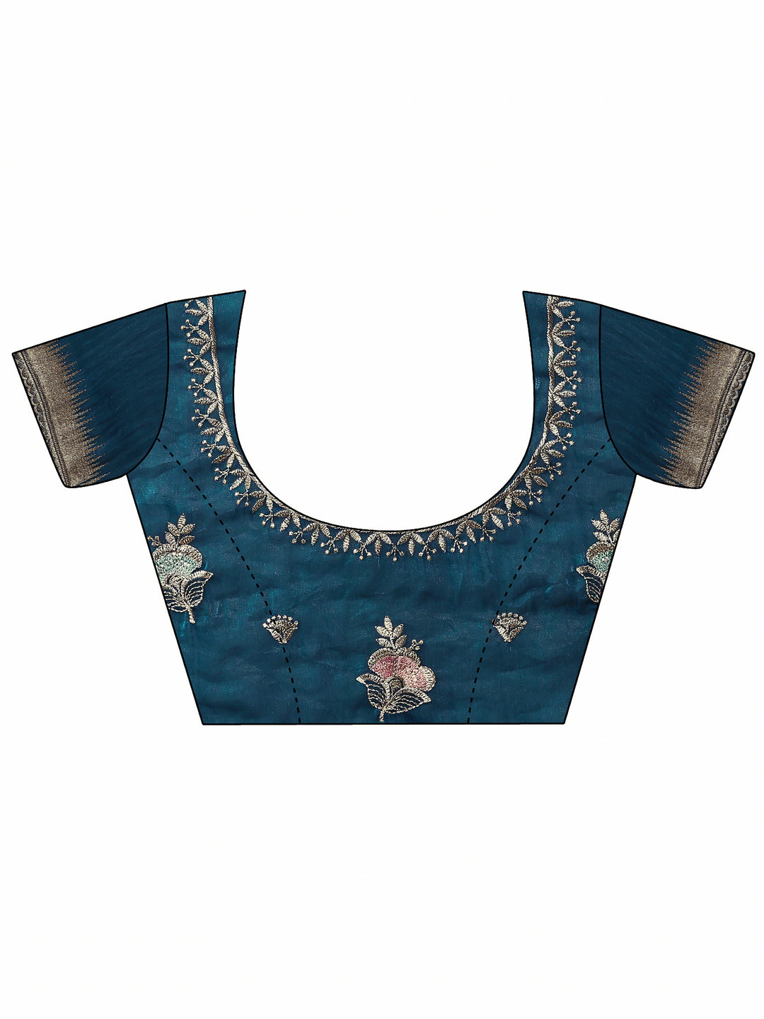  Blue Embroidered Organza Saree With Unstitched Blouse Piece 