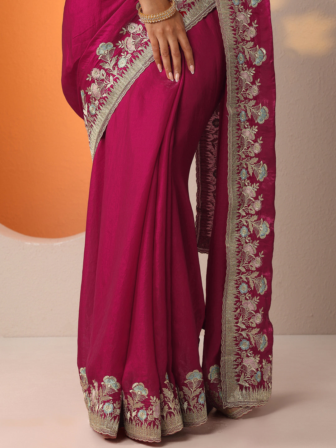  Pink Embroidered Organza Saree With Unstitched Blouse Piece 
